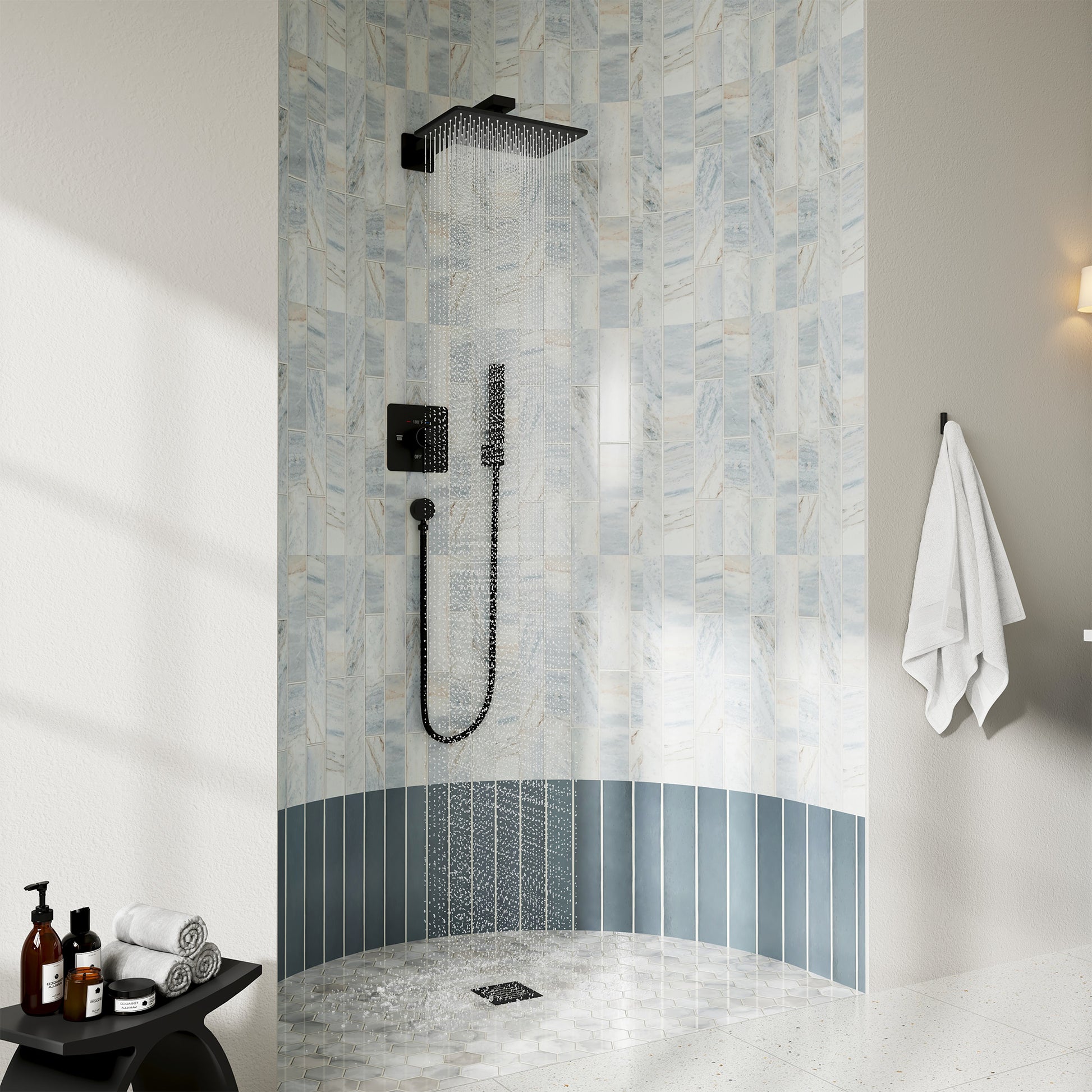11.8*7.8 inch Coaxial Thermostatic Shower System with 2-Function Handheld
