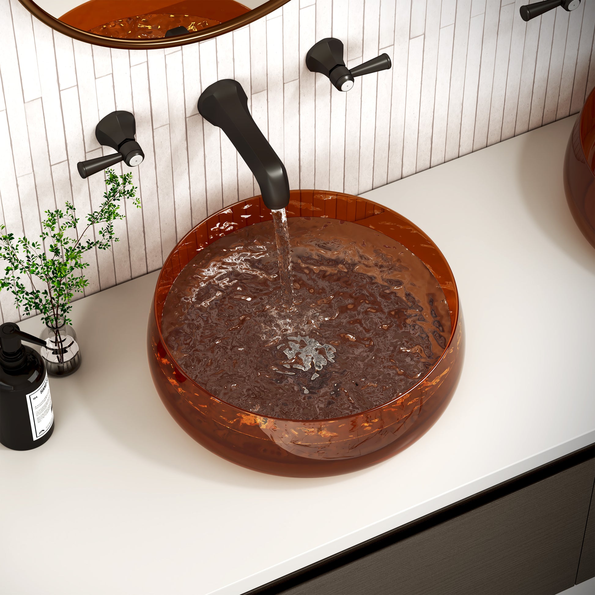 17.7" Round Transparent Resin Bathroom Vessel Sink with Drainer