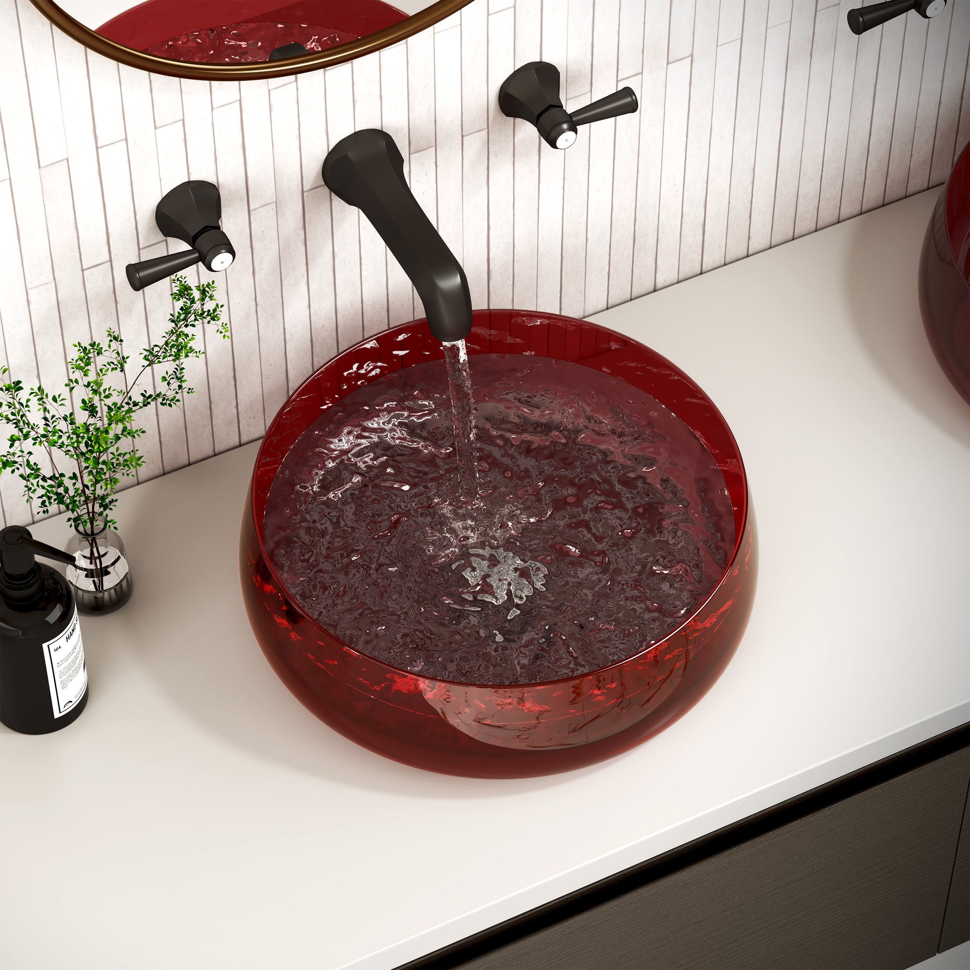 17.7" Round Transparent Resin Bathroom Vessel Sink with Drainer