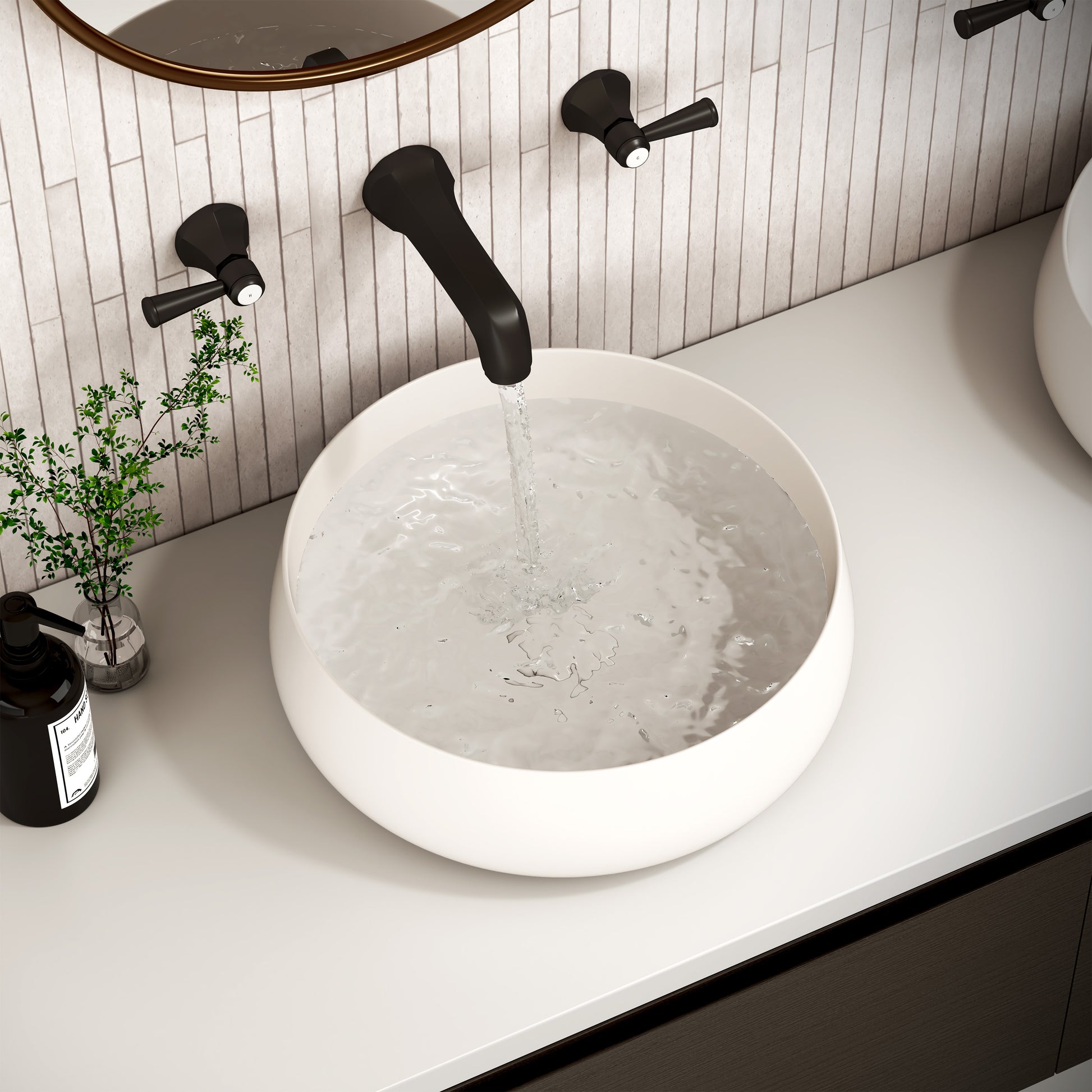 17.7" Round Solid Surface Bathroom Sink in Matte White