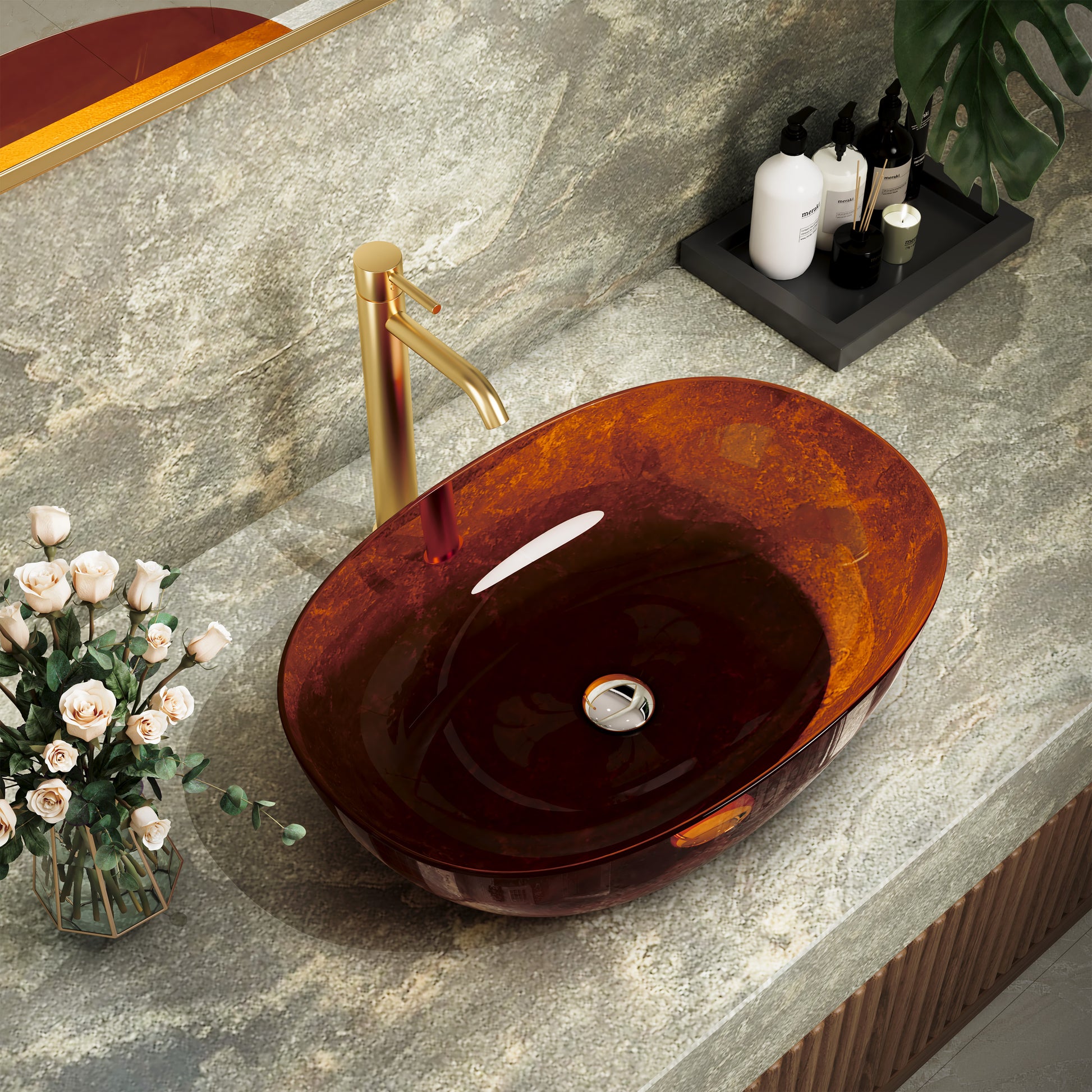 22" Oval Transparent Countertop Resin Bathroom Vessel Sink