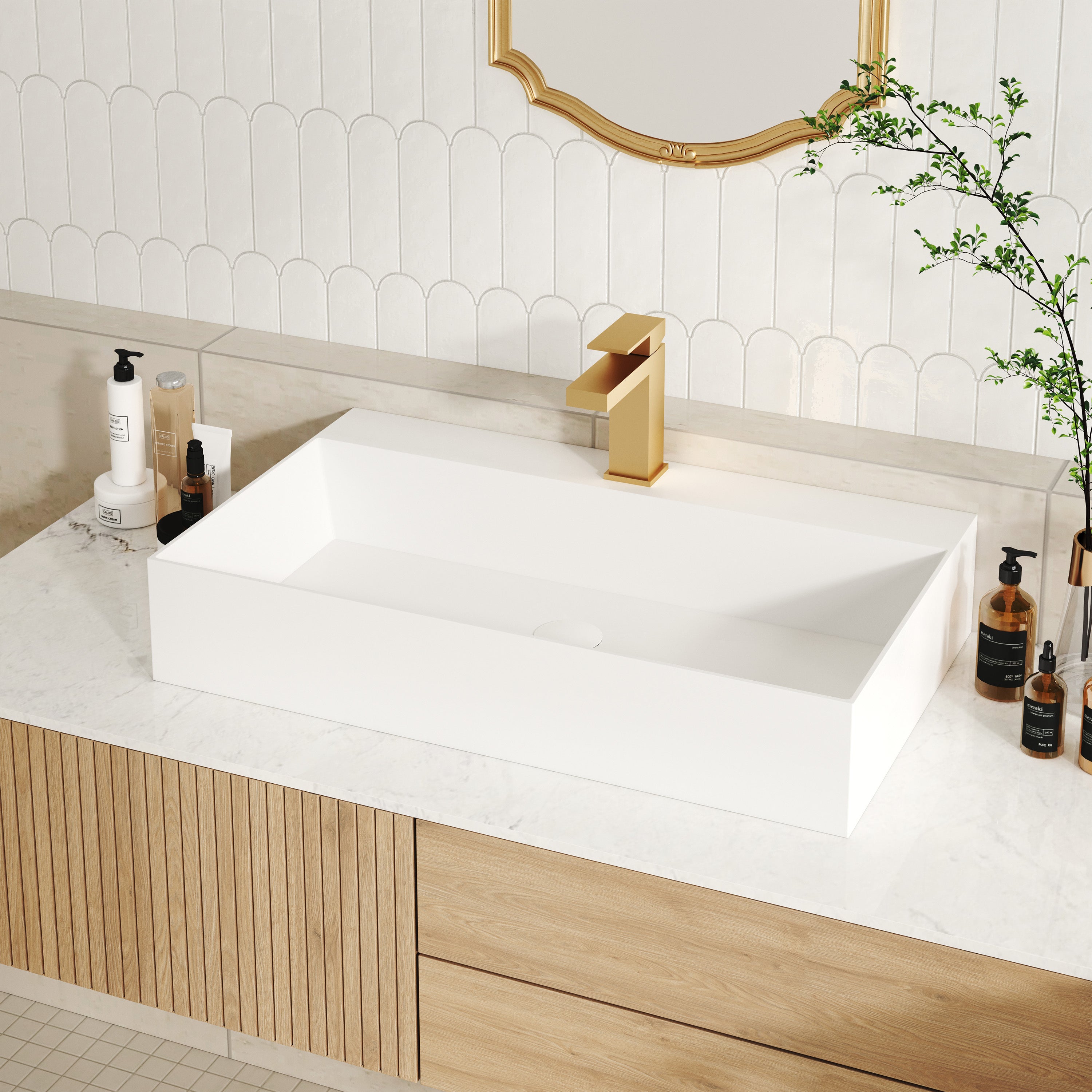 30"/42" Solid Surface Sink Wall Mount Stone Resin Bathroom Sink