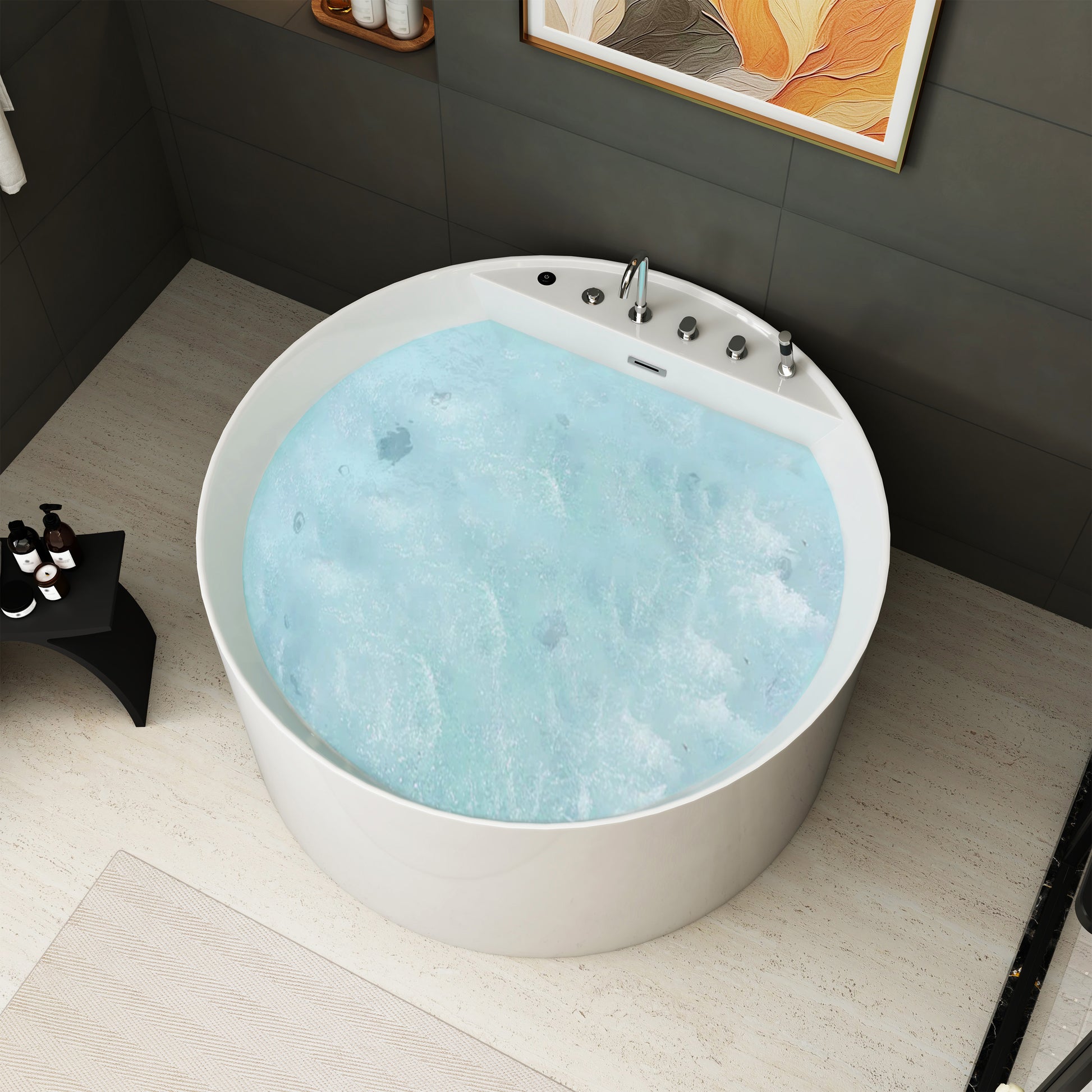49" Modern Freestanding Whirlpool Bathtub with LED Mood Light & Hydro Massage Jets
