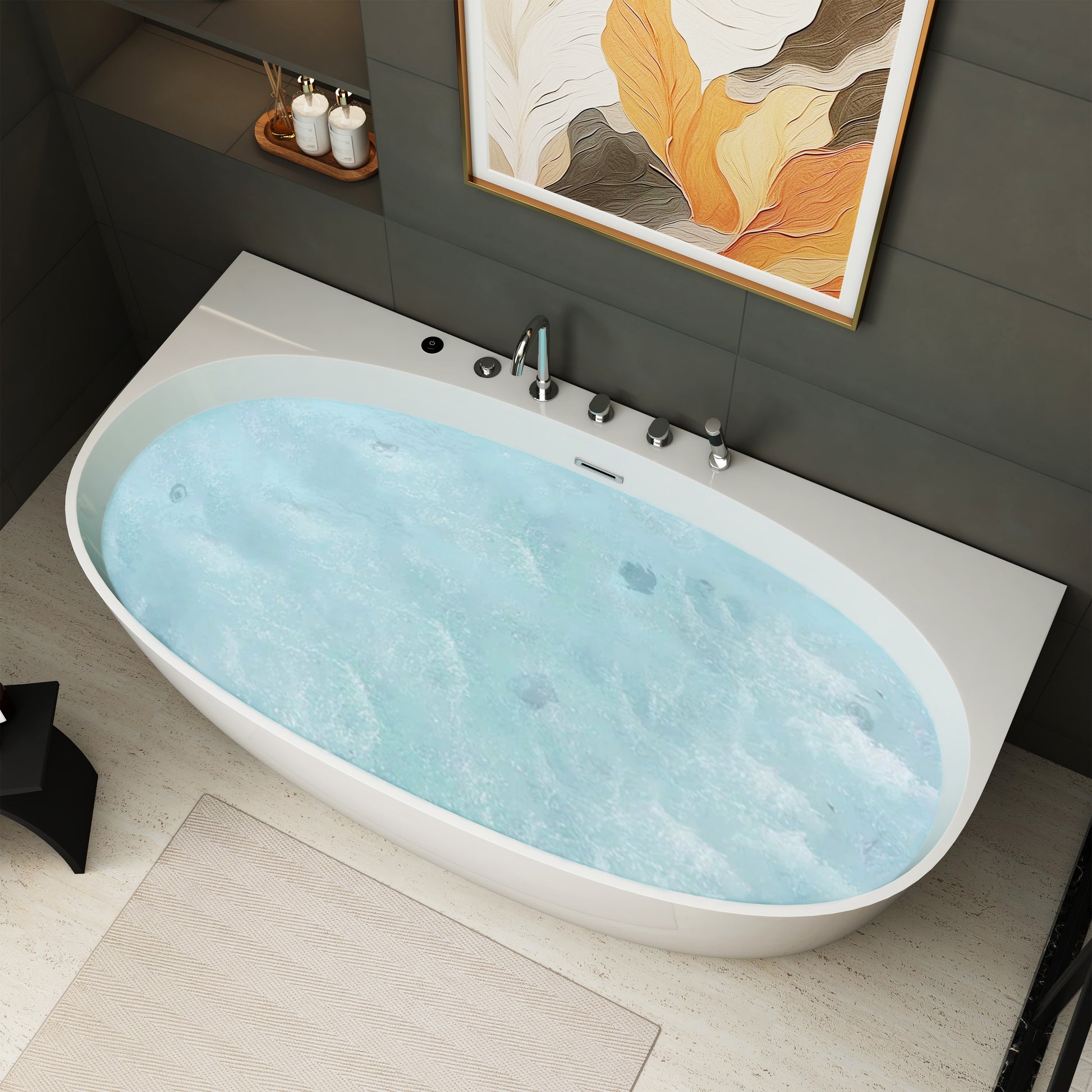 67" Freestanding Whirlpool Bathtub with 6 Hydro Jets & LED Mood Lighting