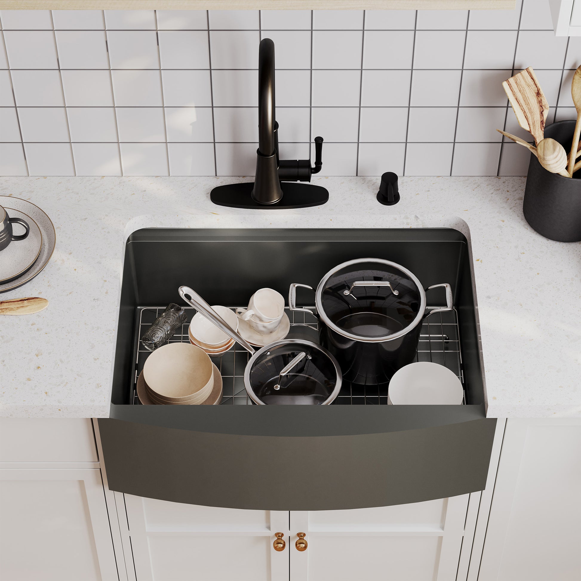 Farmhouse Stainless Steel 30/33/36 inch Single Bowl Kitchen Sink in Nano PVD Gunmetal Black