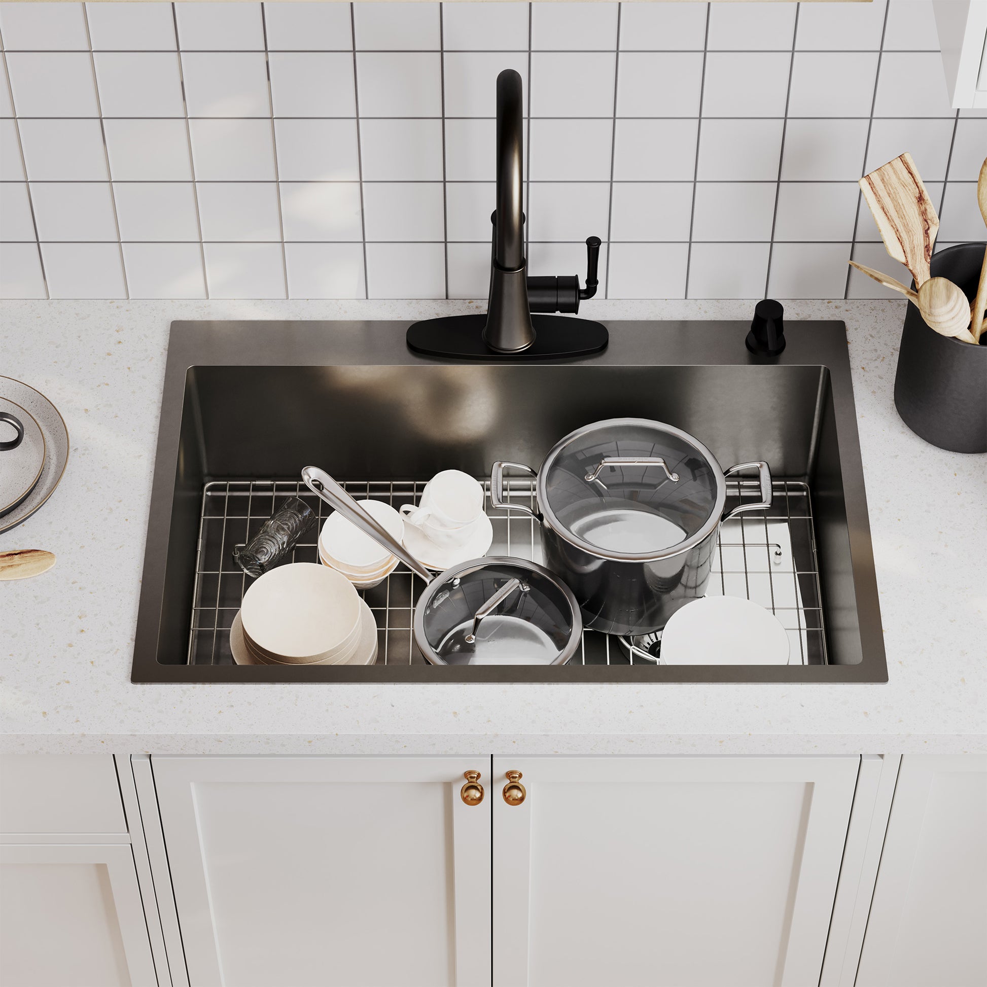 Drop-In Stainless Steel 33-inch 1-Hole Single Bowl Kitchen Sink in Nano PVD Gun Gray