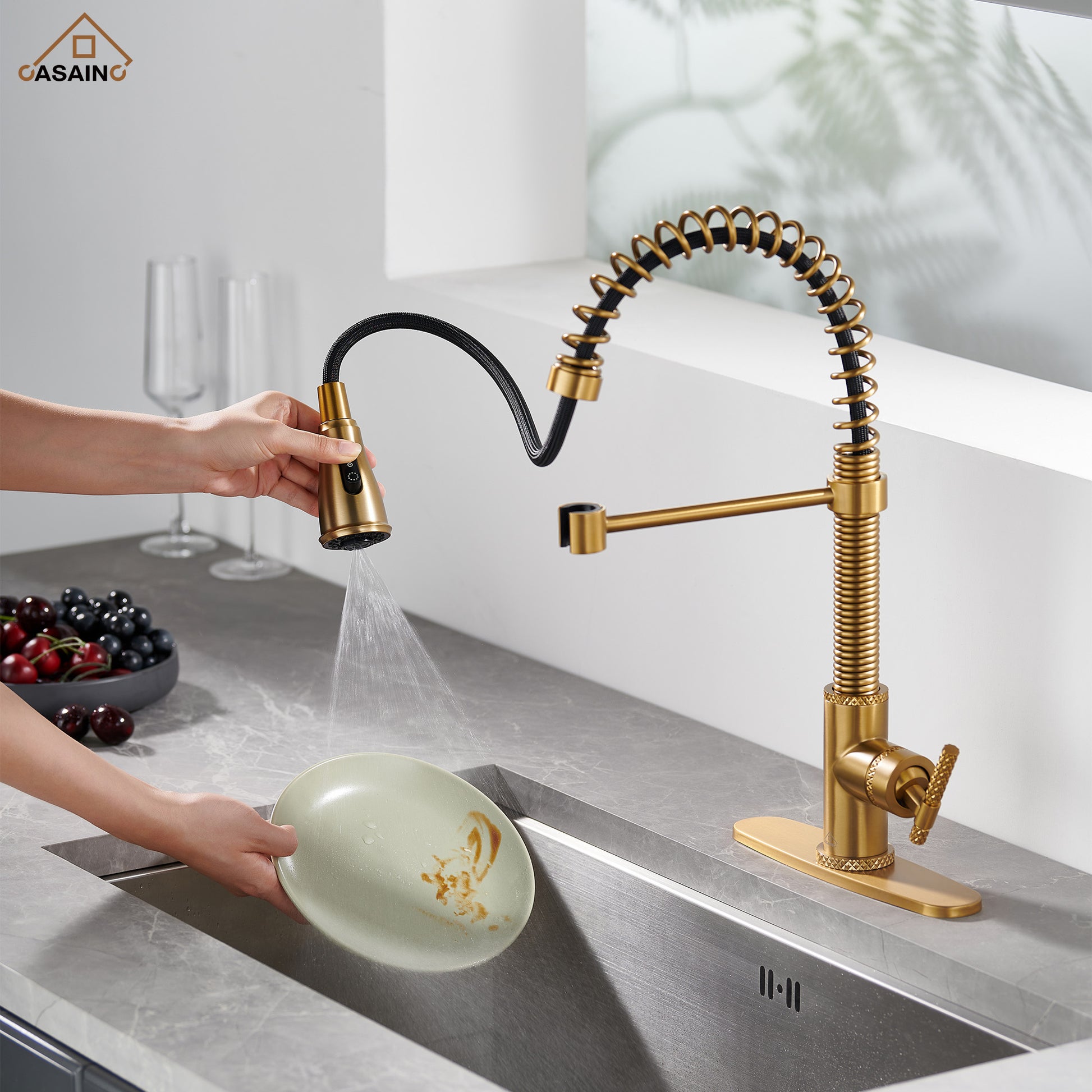 Pull-Down Sprayer Single Handle Kitchen Faucet 360° Swivel, Three Functions for Effortless Cooking and Cleaning