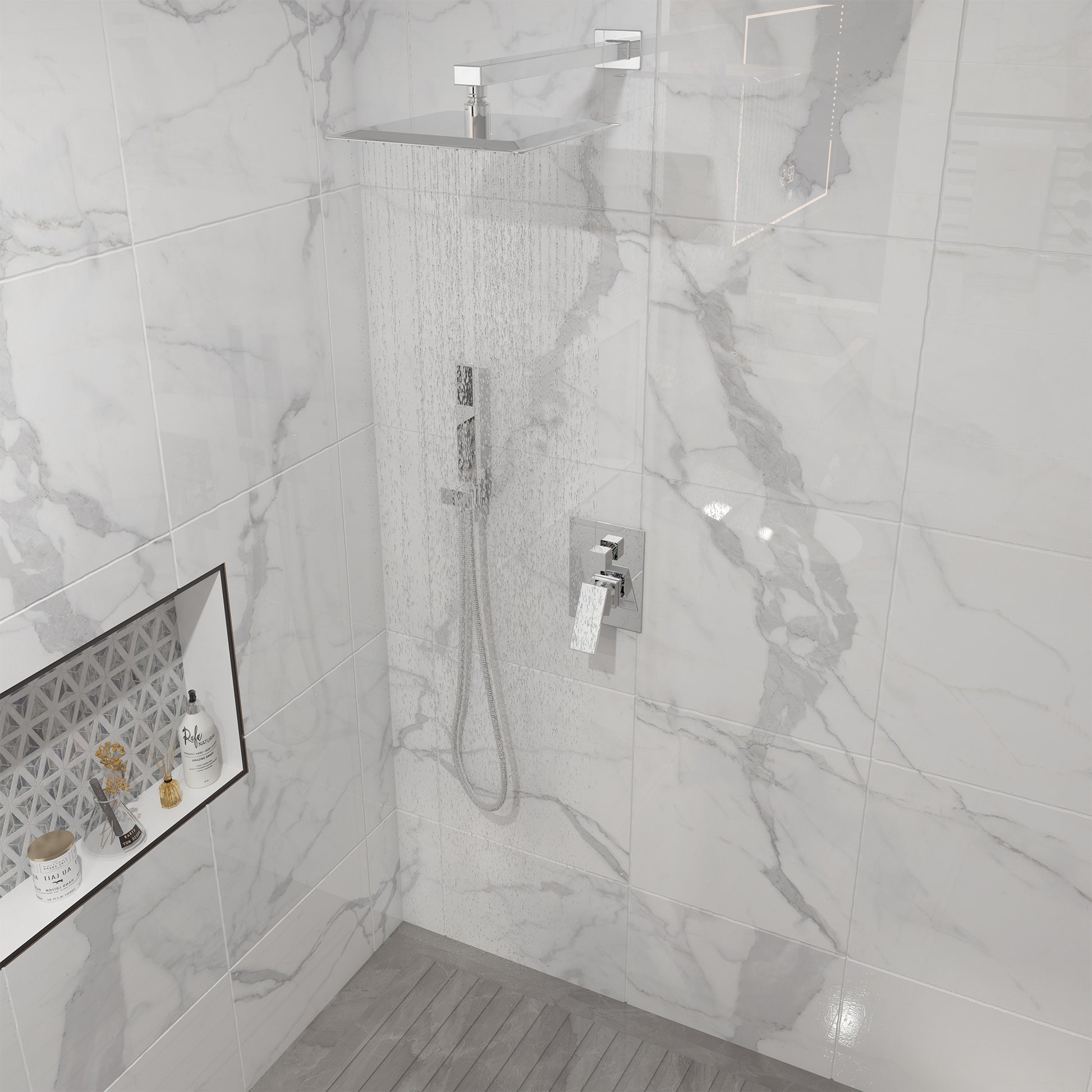 10" Square Brass Shower System with Handheld Shower and Pressure Balance Valve