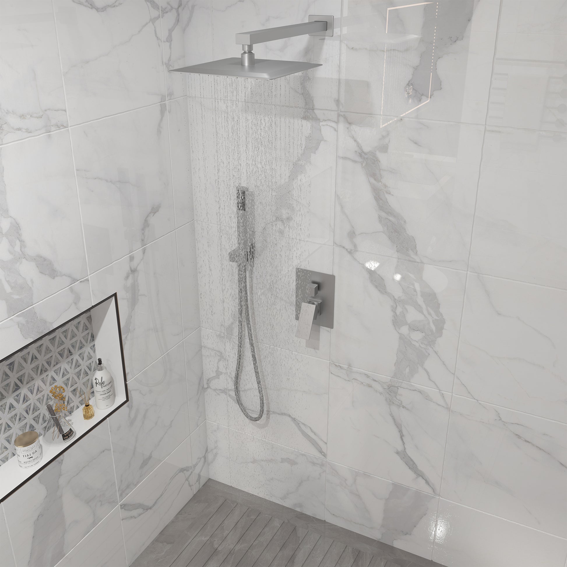 10" Square Brass Shower System with Handheld Shower and Pressure Balance Valve