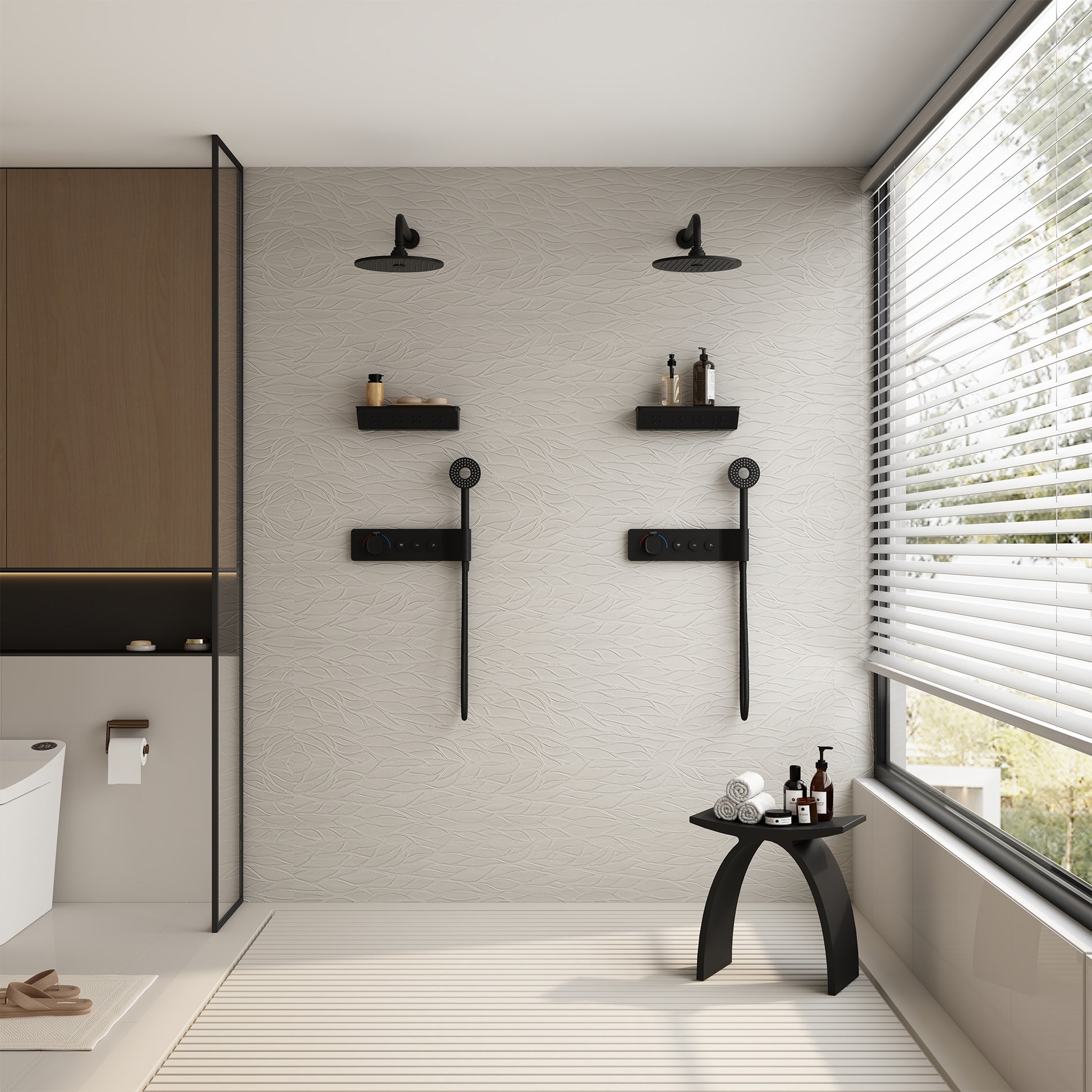 10-inch 3-Function Thermostatic Shower System with Neck Massage Jet