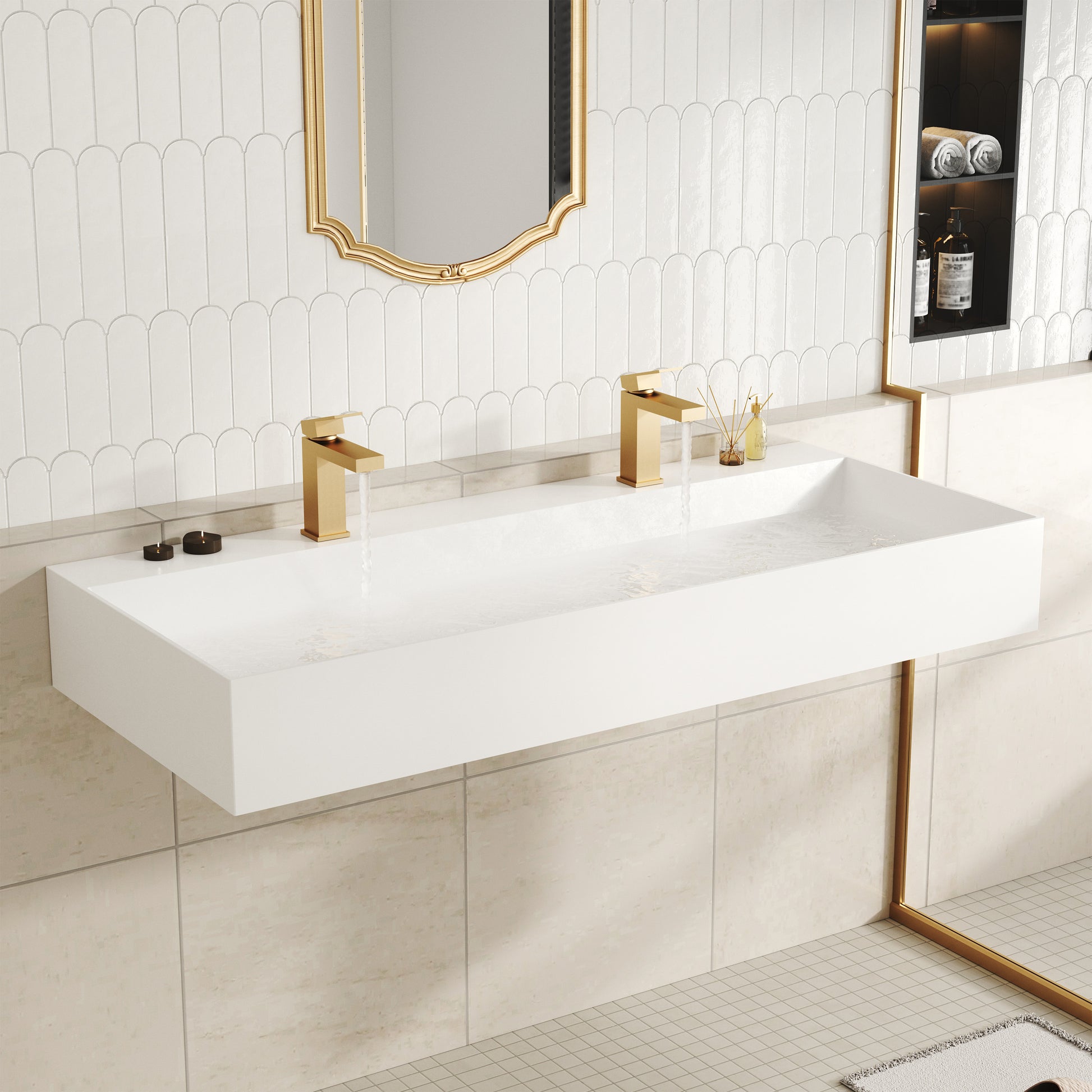 48" Wall Mounted Solid Surface Sink with 2 Faucet Holes