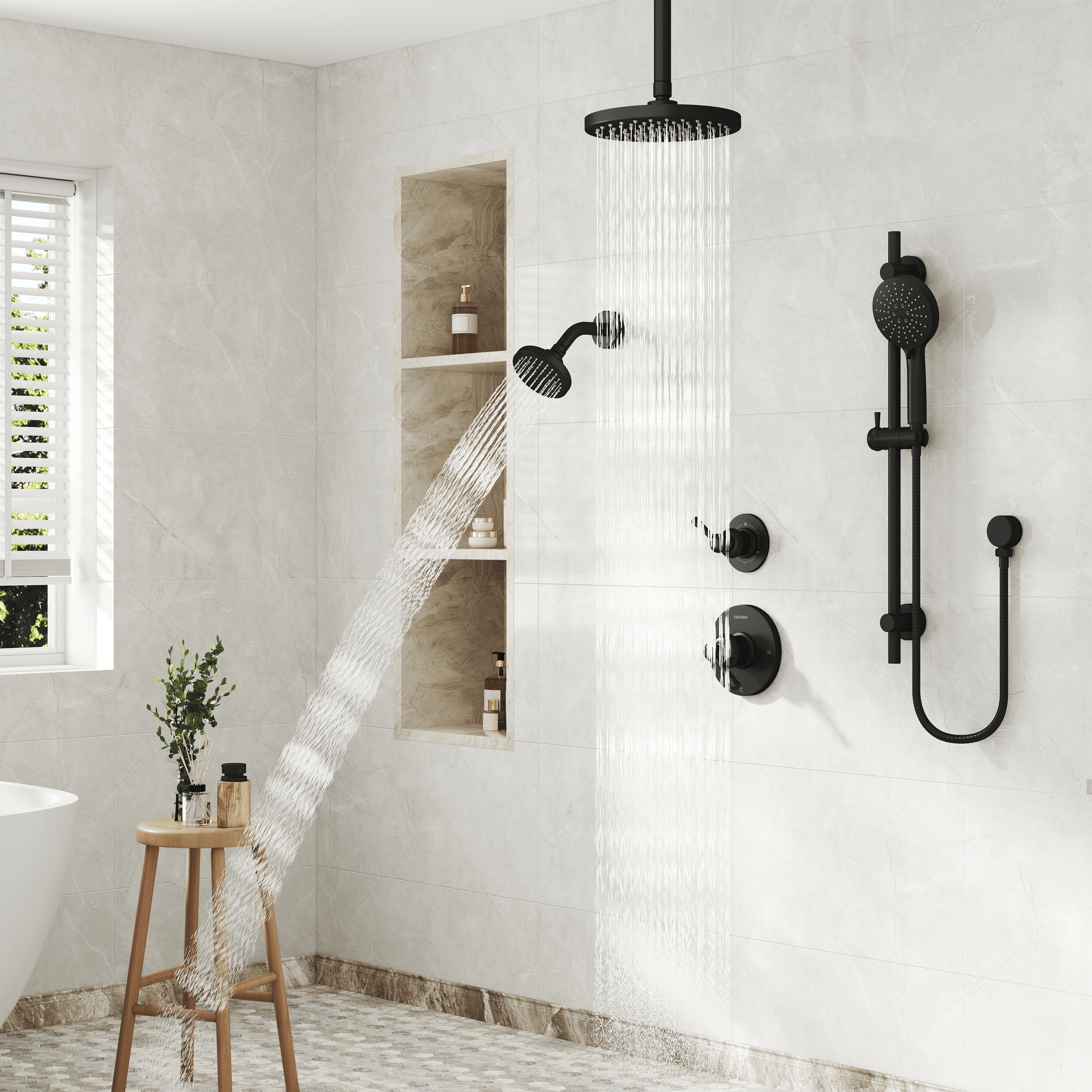 8-inch 3-Function Dual Shower Head System with 6 Spray Modes and Slide Bar