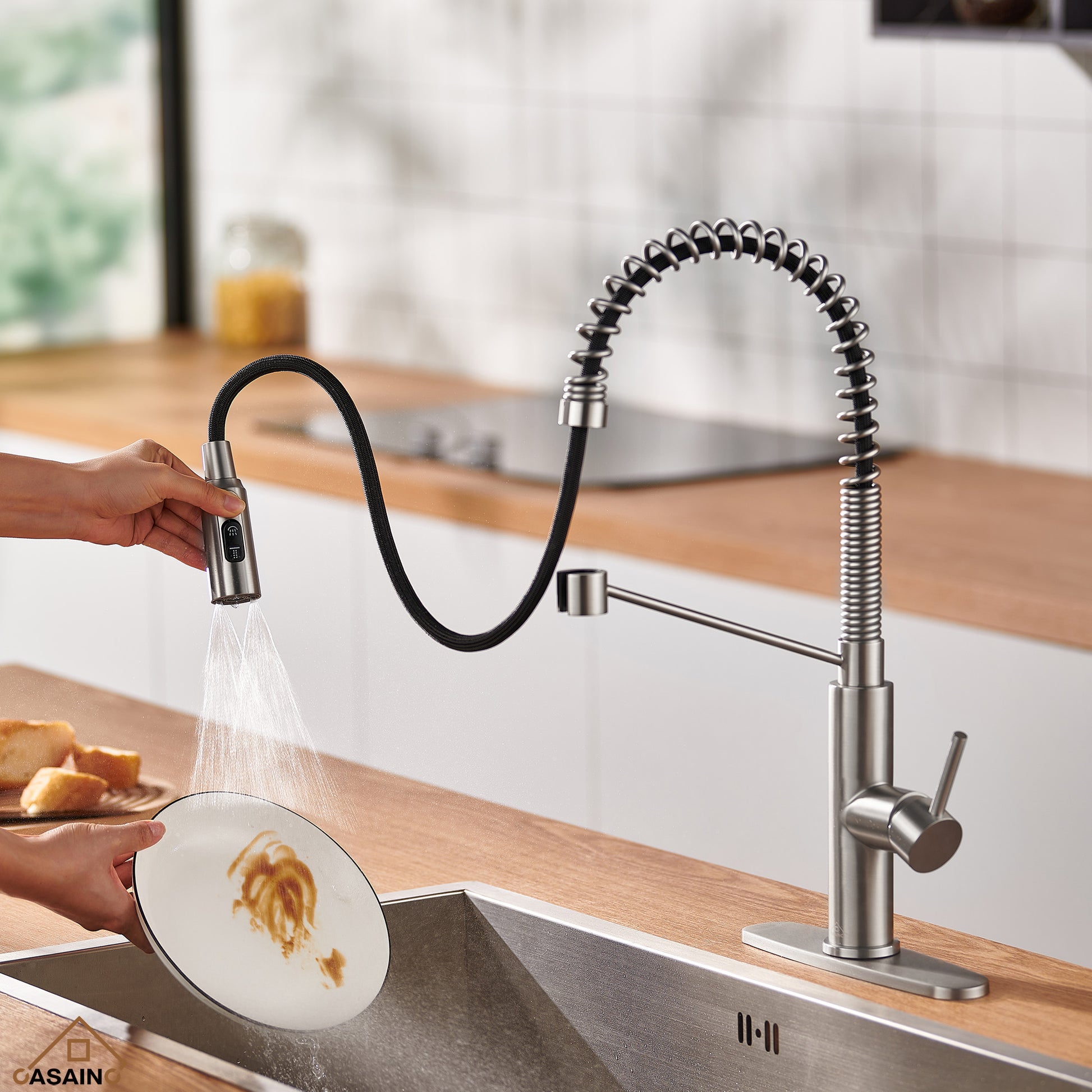Commercial Style Pull-Down Single Handle 19" Kitchen Faucet