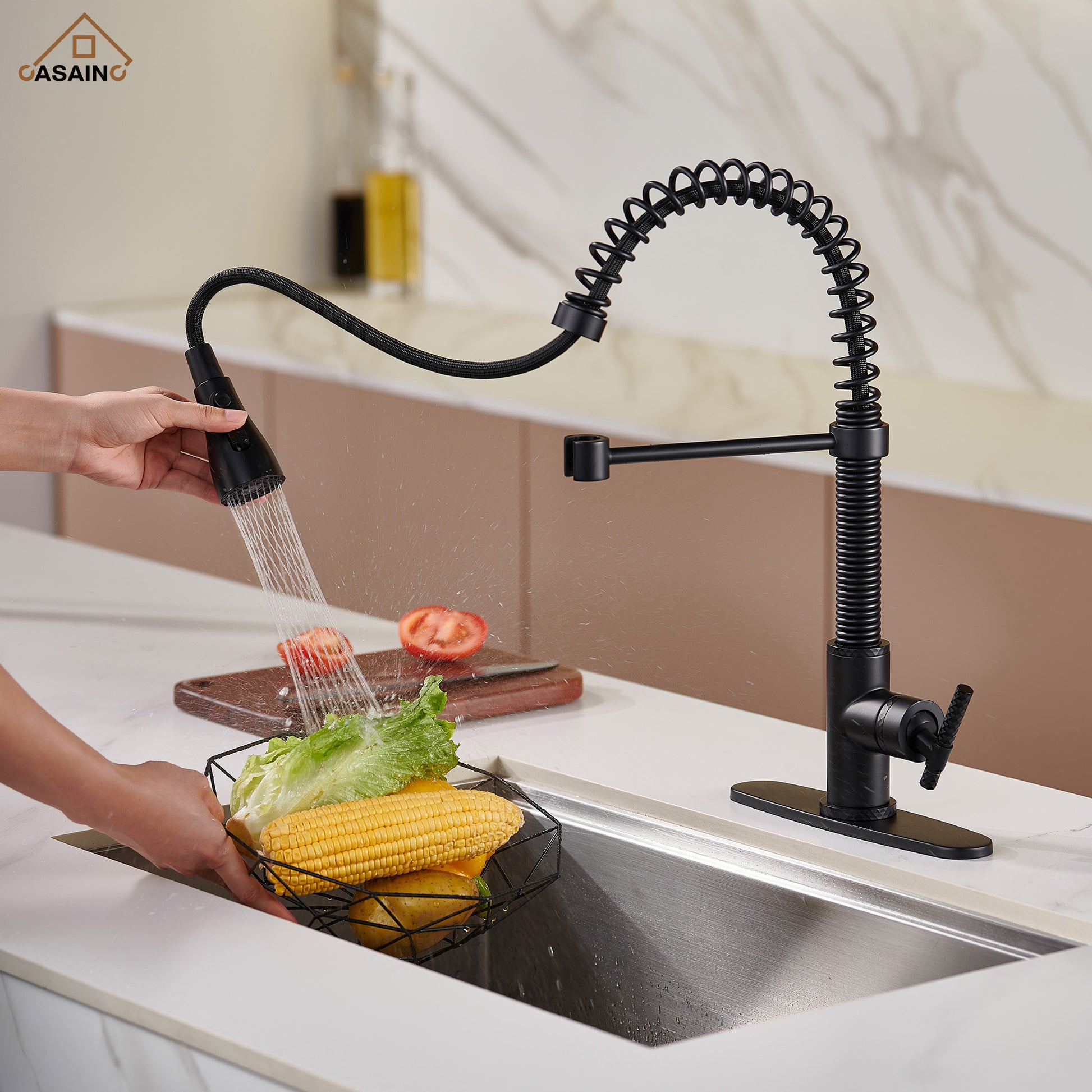  Pull-Down Sprayer Kitchen Faucet with 360° Swivel, Three Functions for Effortless Cooking and Cleaning
