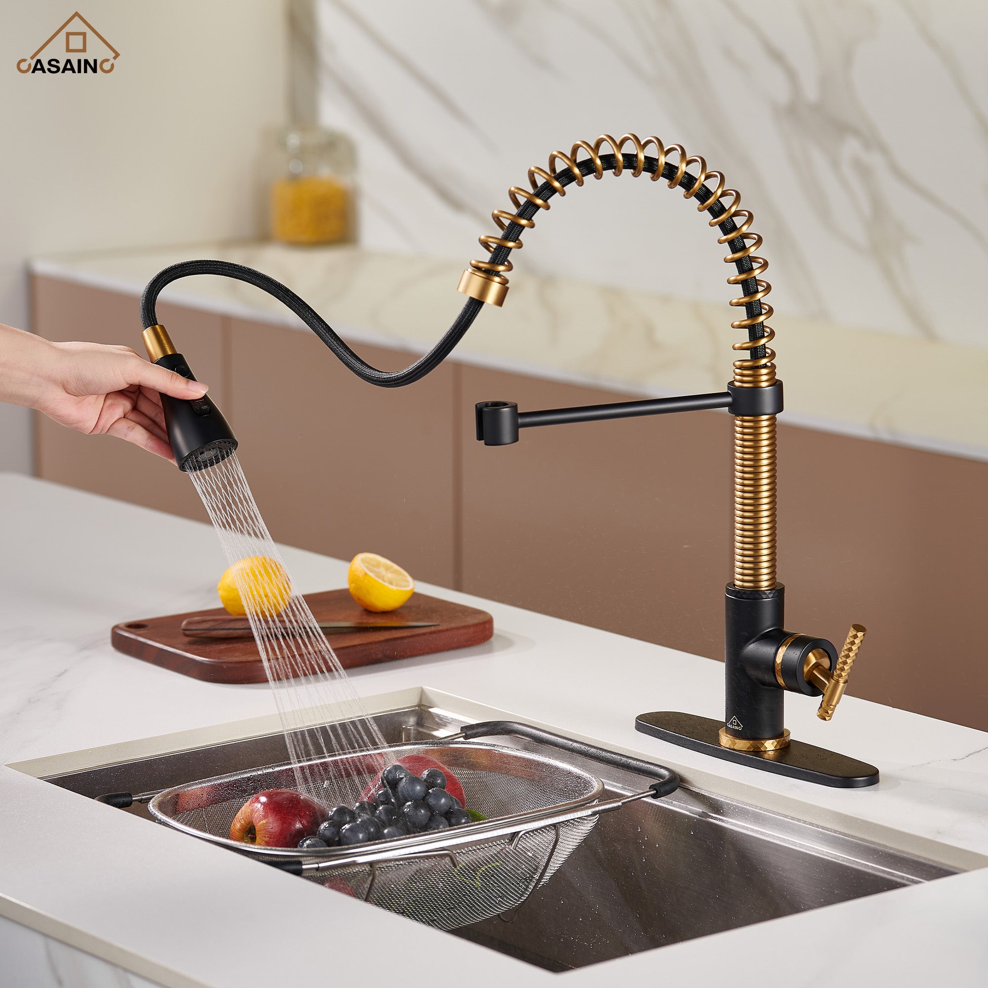  Pull-Down Sprayer Kitchen Faucet with 360° Swivel, Three Functions for Effortless Cooking and Cleaning