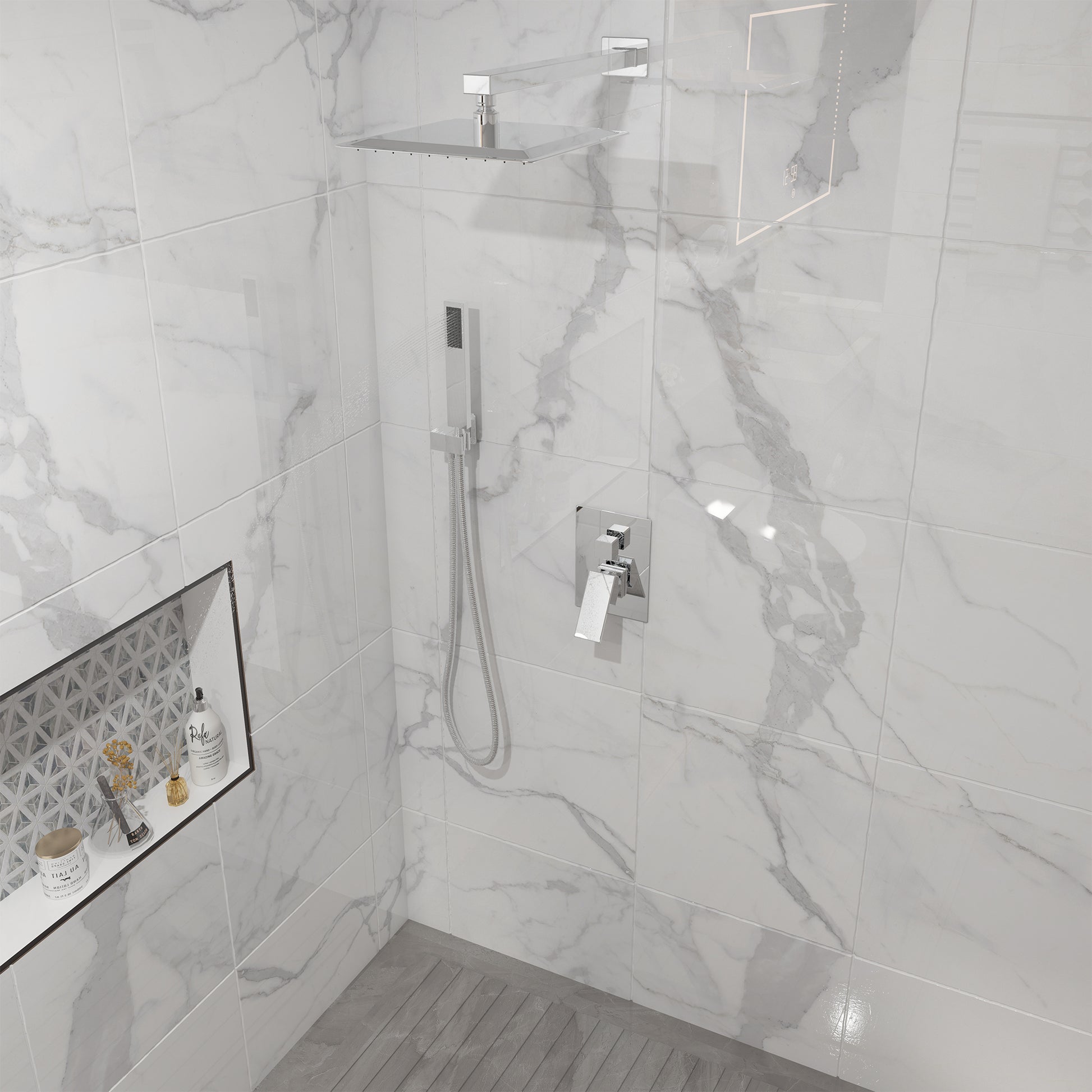 10" Square Brass Shower System with Handheld Shower and Pressure Balance Valve