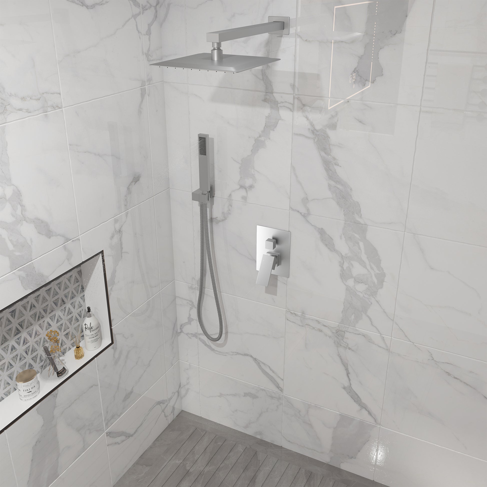 10" Square Brass Shower System with Handheld Shower and Pressure Balance Valve