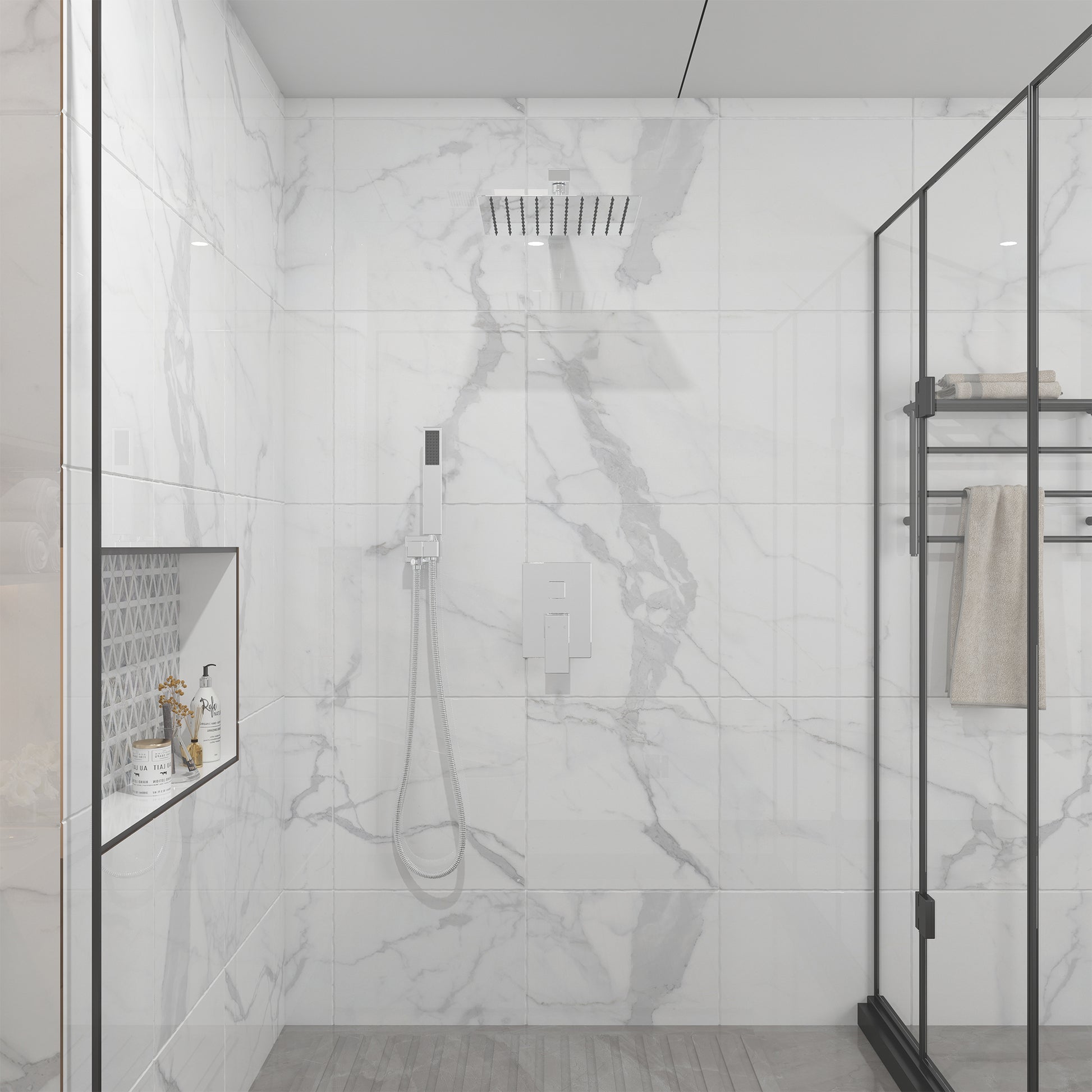 10" Square Brass Shower System with Handheld Shower and Pressure Balance Valve