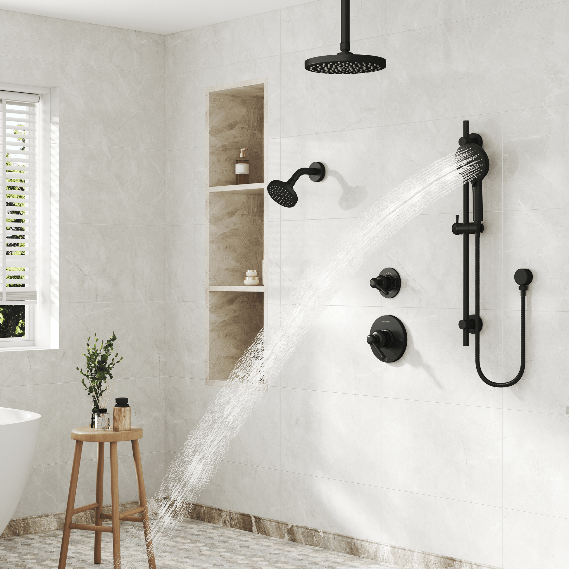 8-inch 3-Function Dual Shower Head System with 6 Spray Modes and Slide Bar
