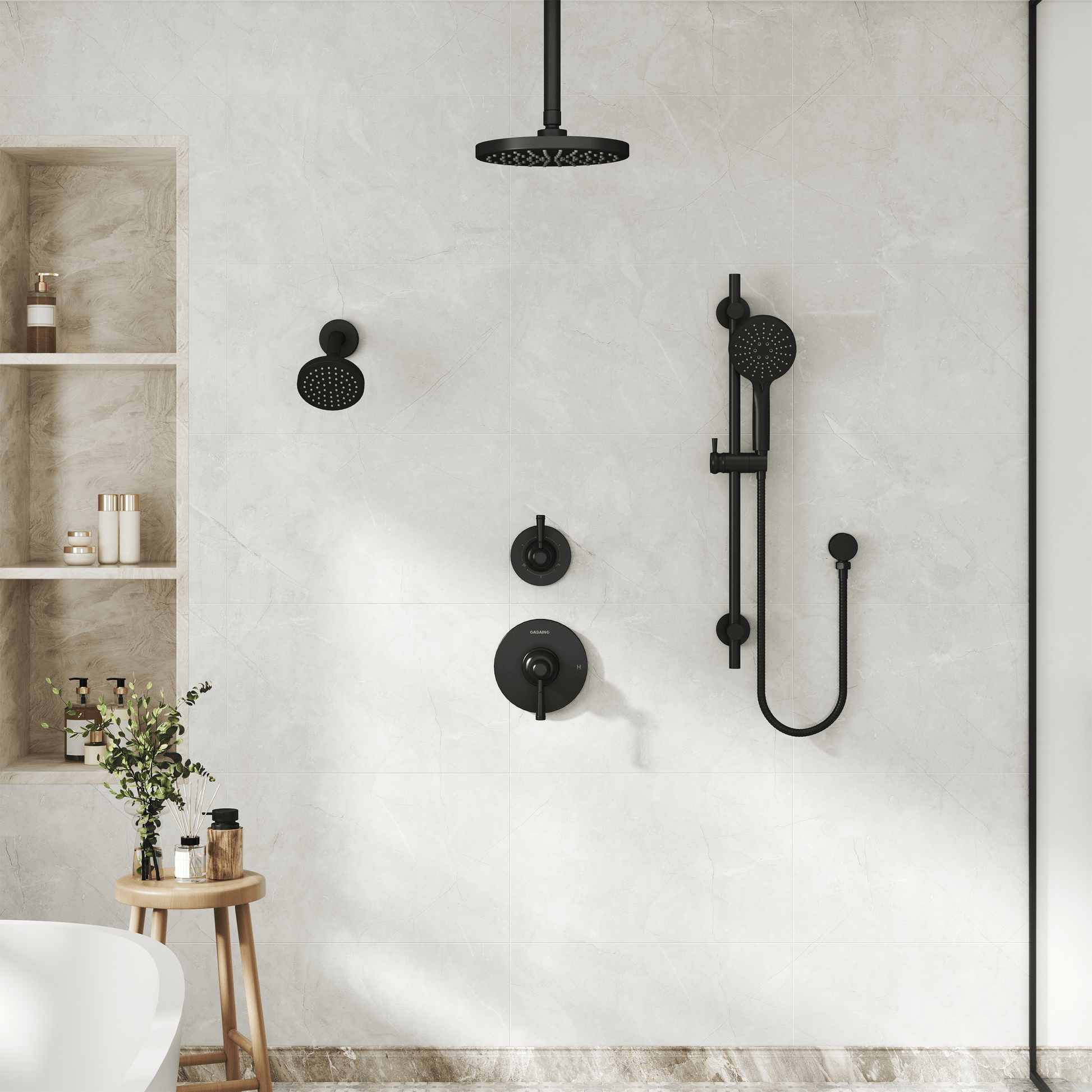 8-inch 3-Function Dual Shower Head System with 6 Spray Modes and Slide Bar
