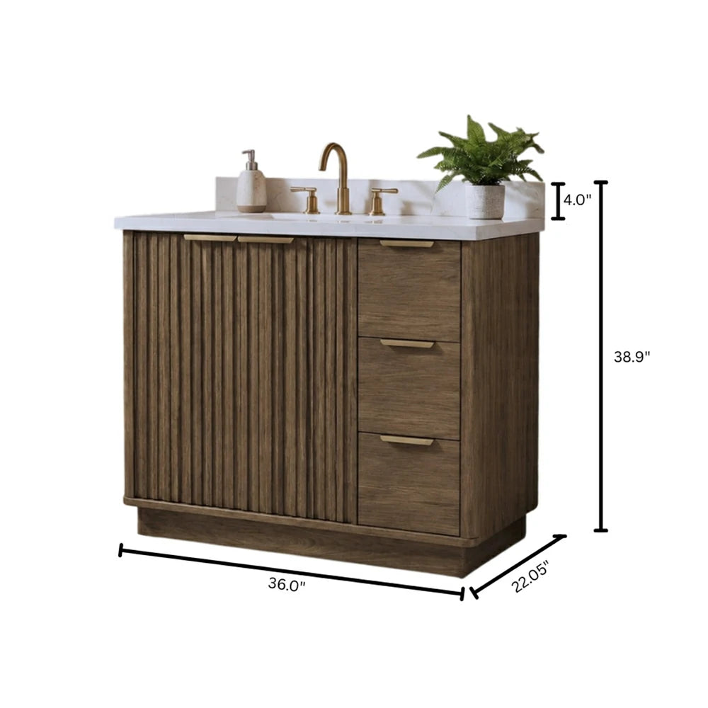 36" Wood Bathroom Vanity with Fluted Cabinet and Soft-Close Doors