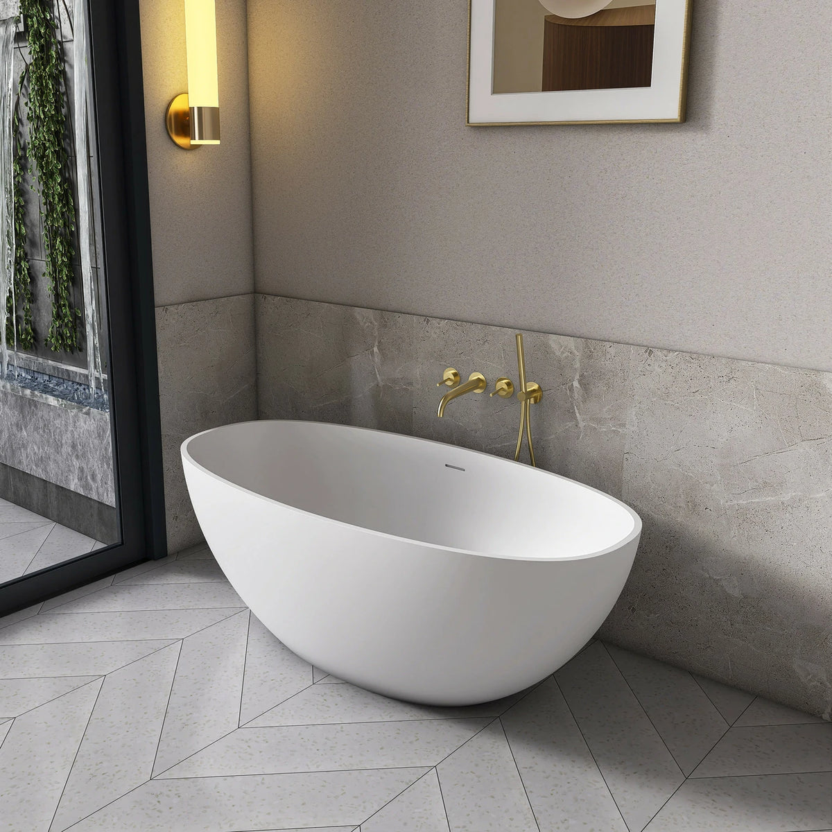 61" Small Artificial Stone Solid Surface Freestanding Bathtub