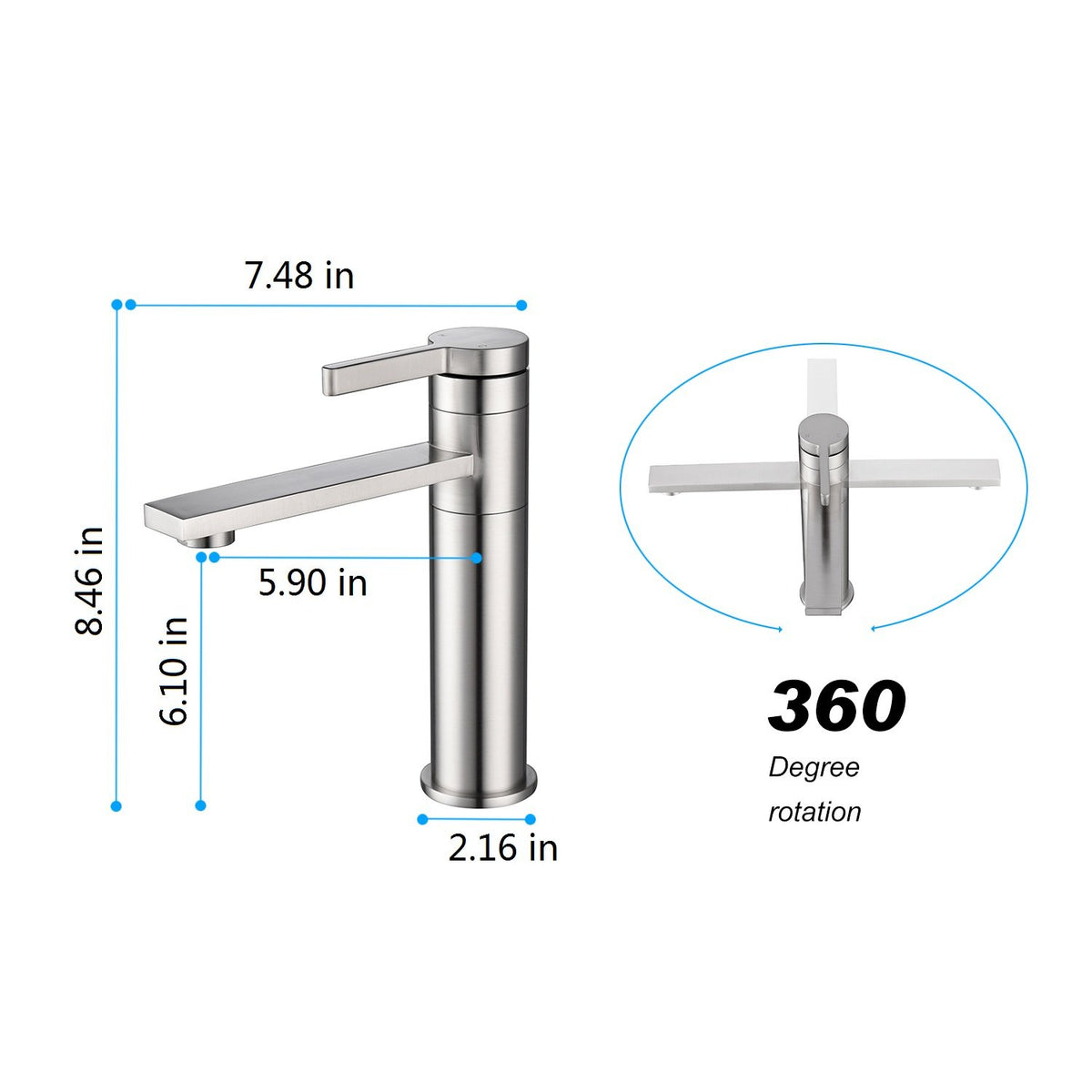 Single Handle Sink Vanity Bathroom Faucet in Brushed Nickel-CASAINC