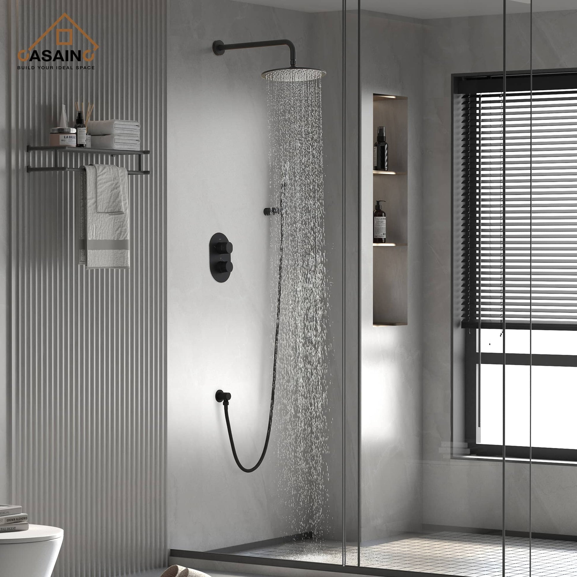 CASAINC 2-Function Matte Black 1-Handle Shower Faucet Valve with Hand-Held Shower