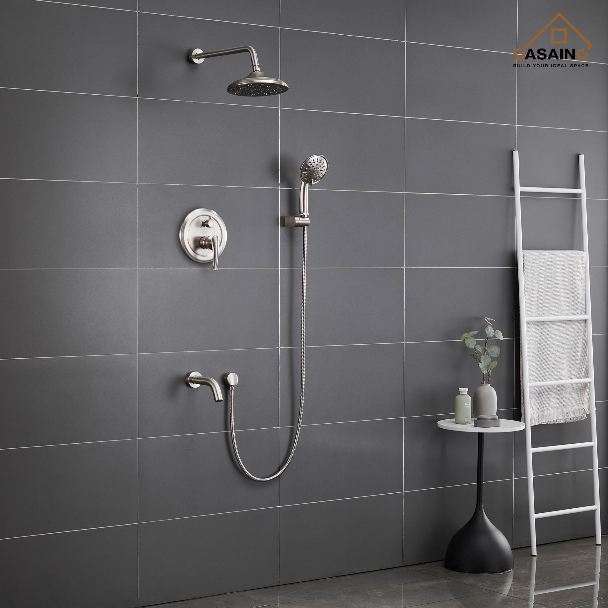 CASAINC 8.3 inch Wall-mounted rain shower faucet with pressure balanced valve