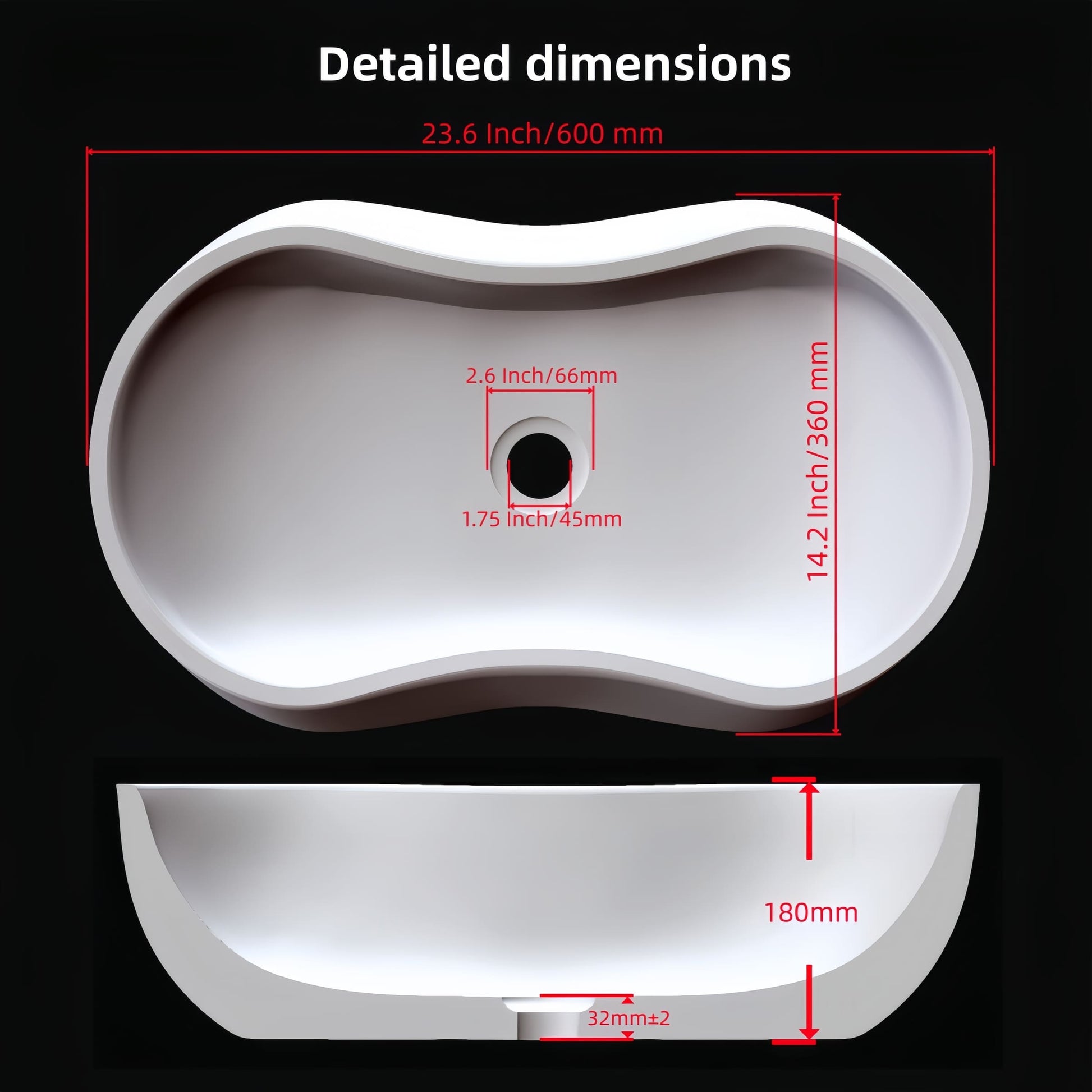 23.6” Genuine Natural Marble Vessel Sink – polished surface in Beige/White/Gray/Green