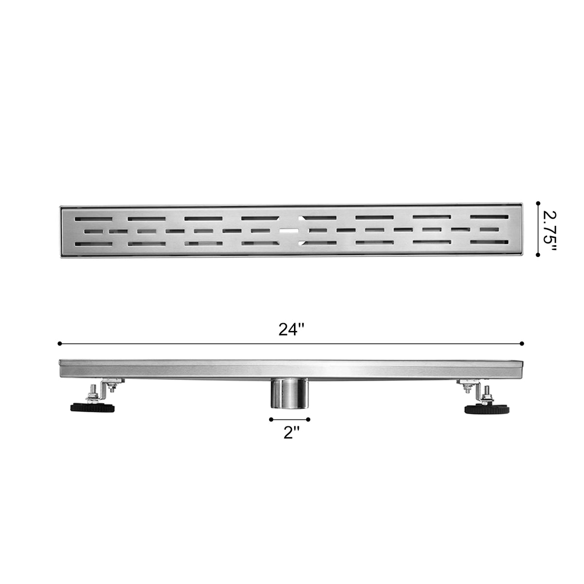 Linear Shower Drain with Brick Pattern Grate Cover and Hair Strainer in 304 Stainless Steel