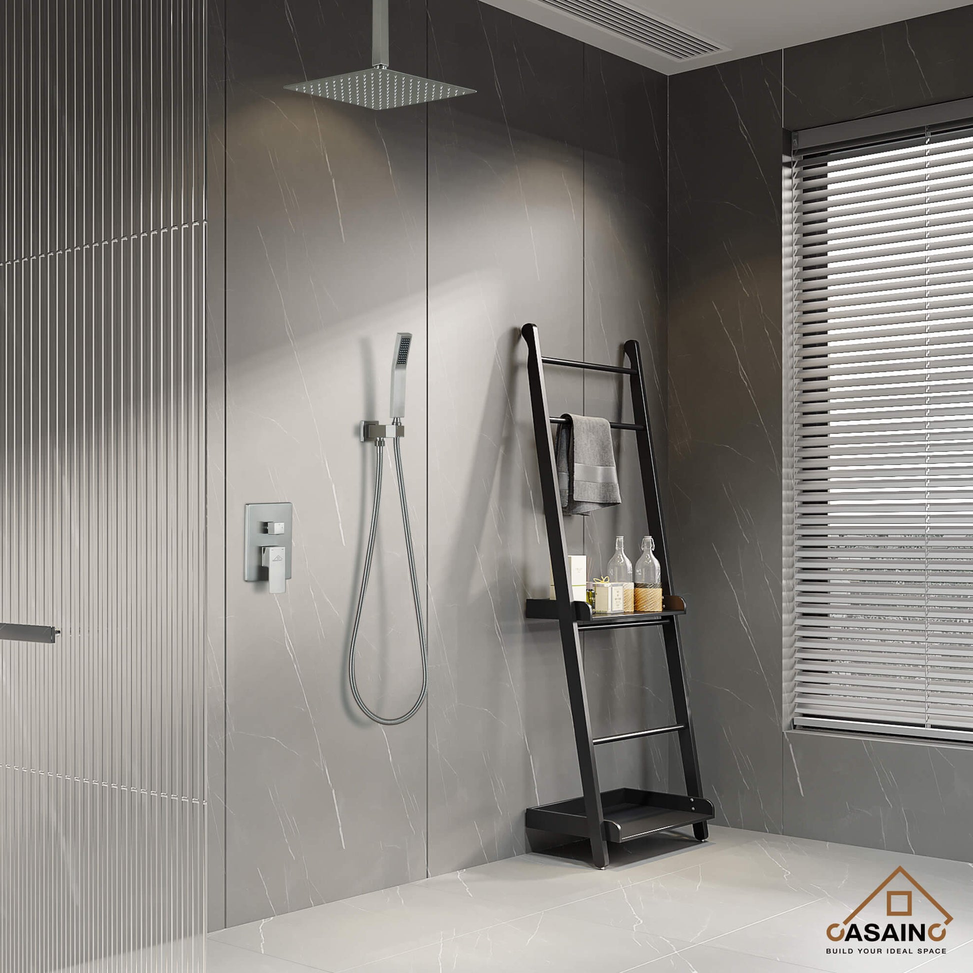 CASAINC 2-Function Shower System with Handheld Shower in Brushed Nickel/Matte Black