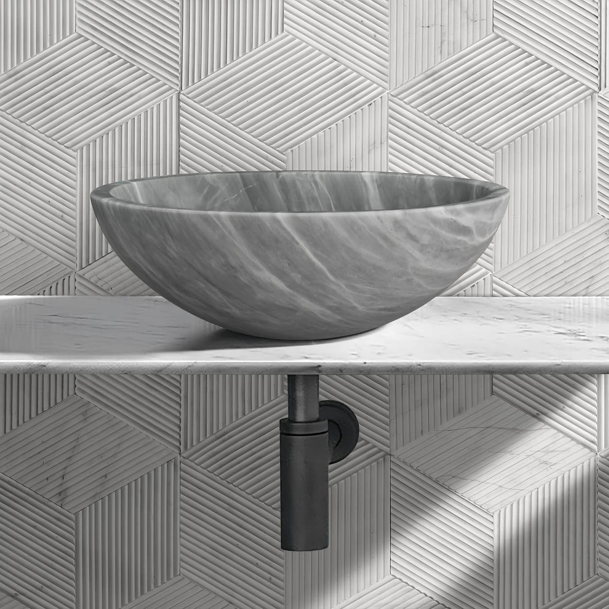 15.7" Polished Natural Marble Round Vessel Sink for Bathroom Countertops in Beige Gold/White Natural/Gray/Green