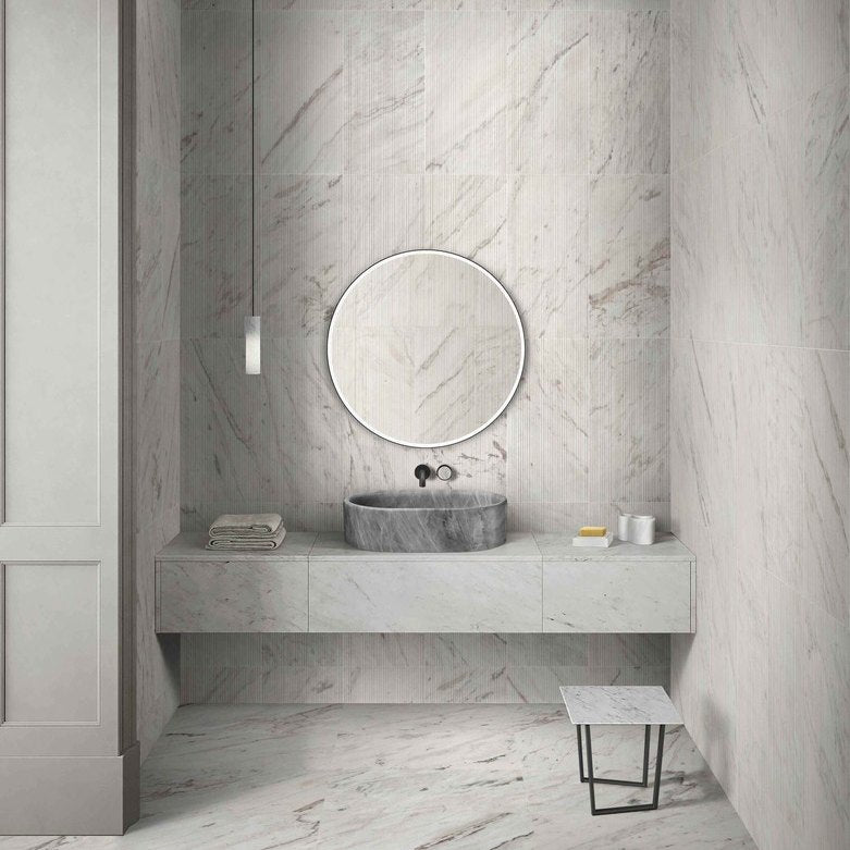 23.6" Natural Marble Vessel Sink with Polished Finish – Real Stone Bathroom Basin in  Beige Gold/White Natural/Gray/Green