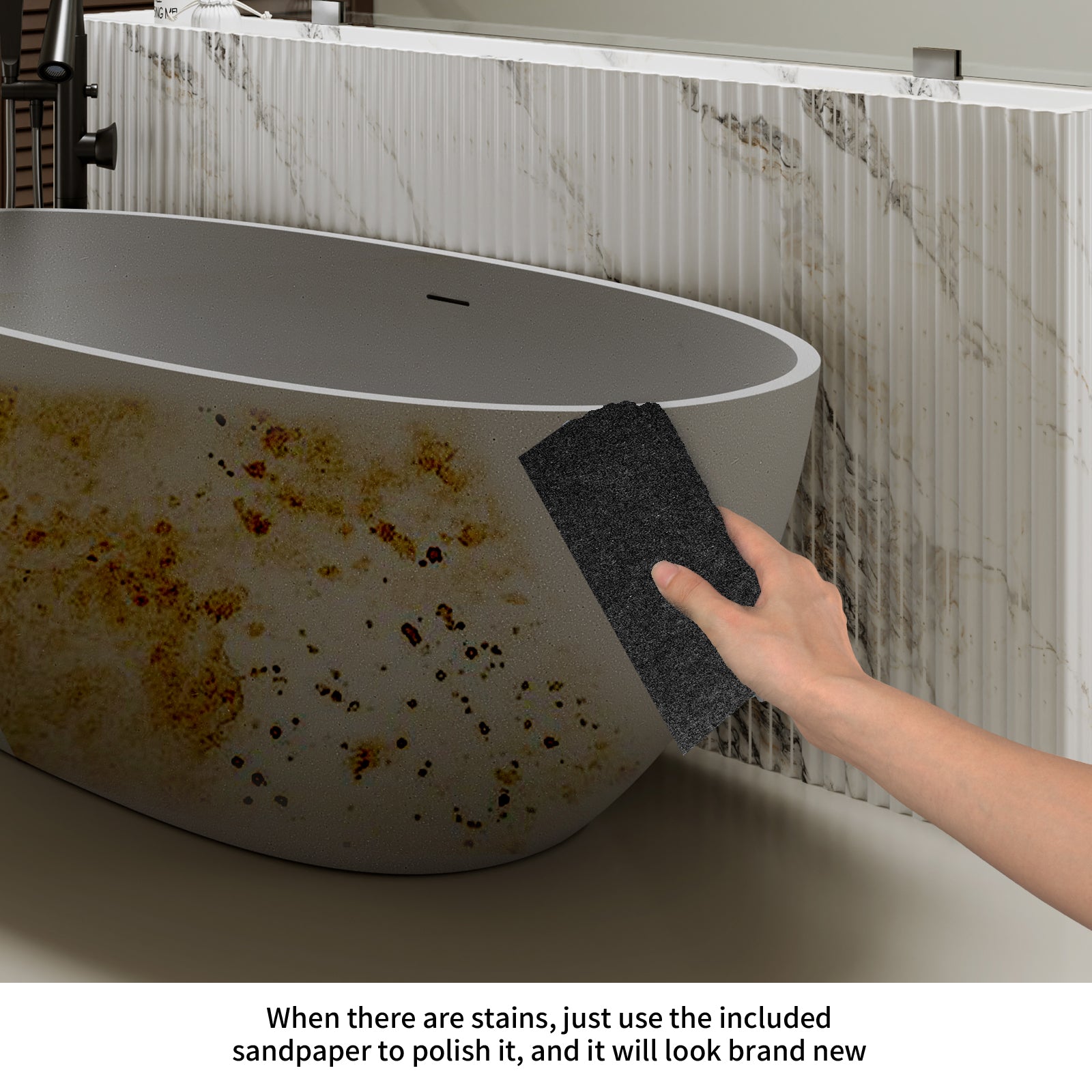 55"/59"/63"/67"/71" Contemporary Grey Stone Resin Soaking Tub with Oval Design and Center Overflow