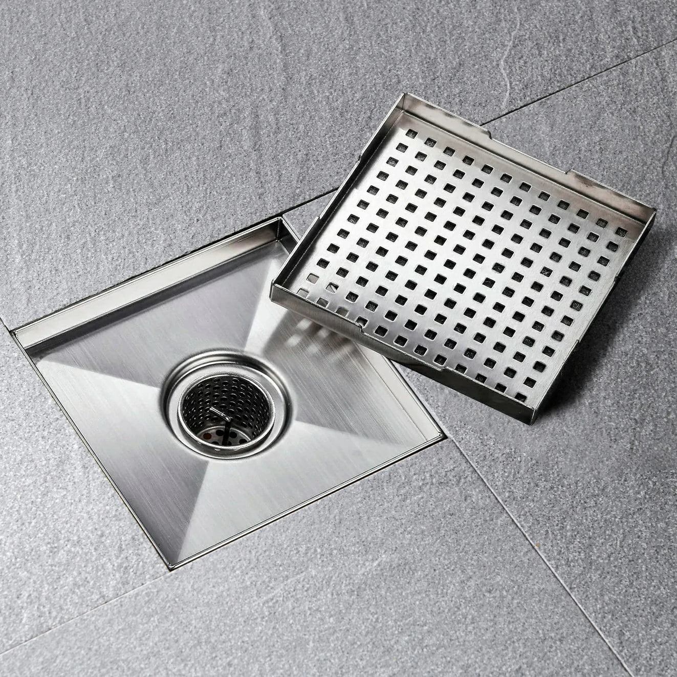 Square 304 Stainless Steel Shower Floor Drain with Removable Grid Grate