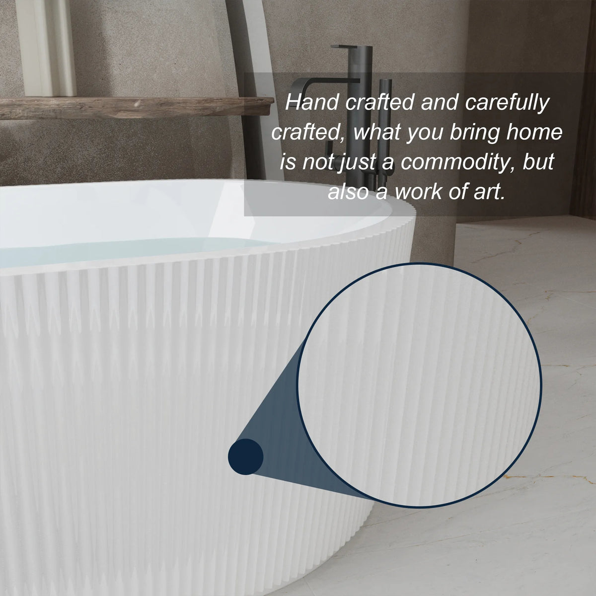 59"/67" Acrylic Freestanding Bathtub with Vertical Fluted Exterior, Gloss Black/White