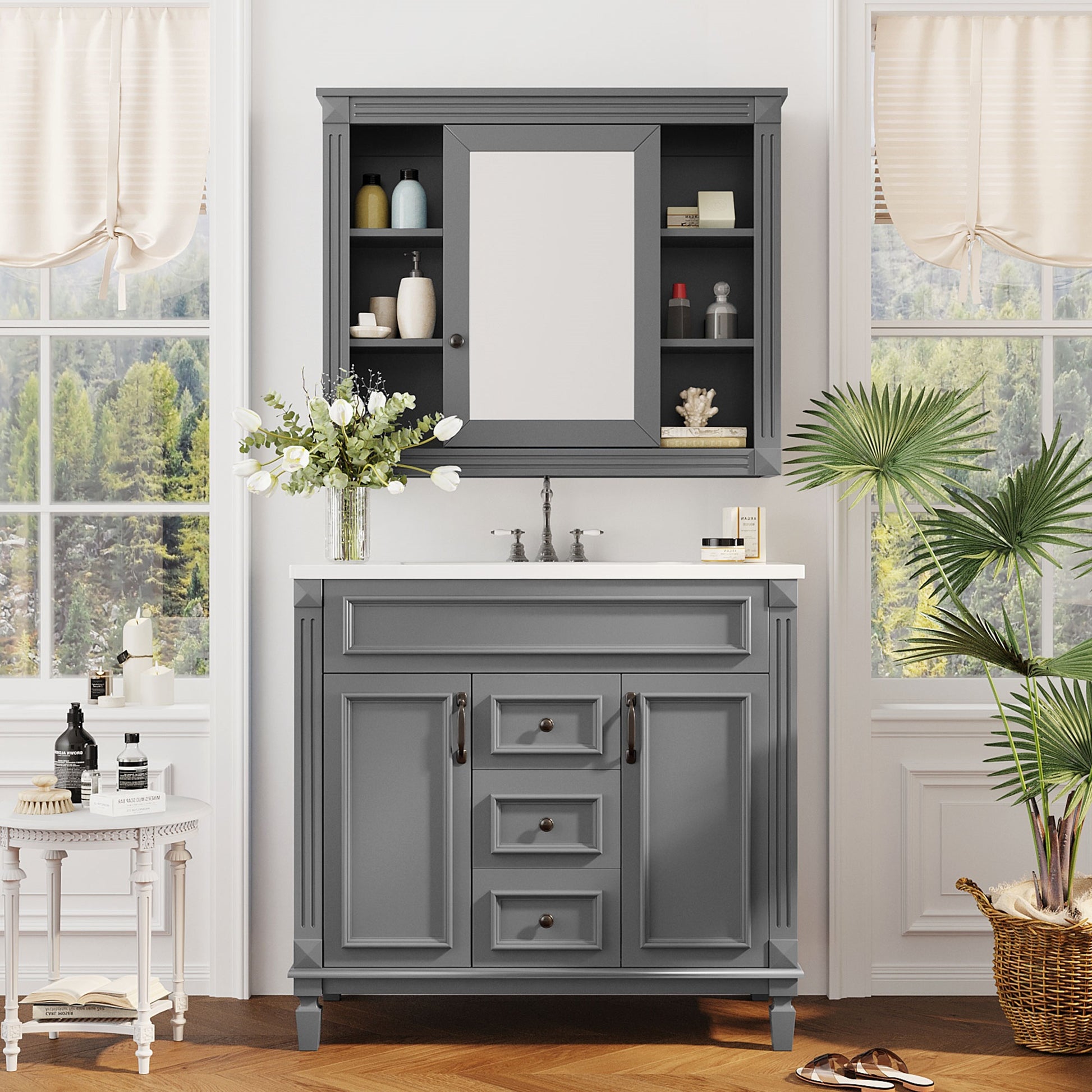 36'' Single Sink Freestanding Bathroom Vanity with 2 Soft Closing Doors and 2 Drawers