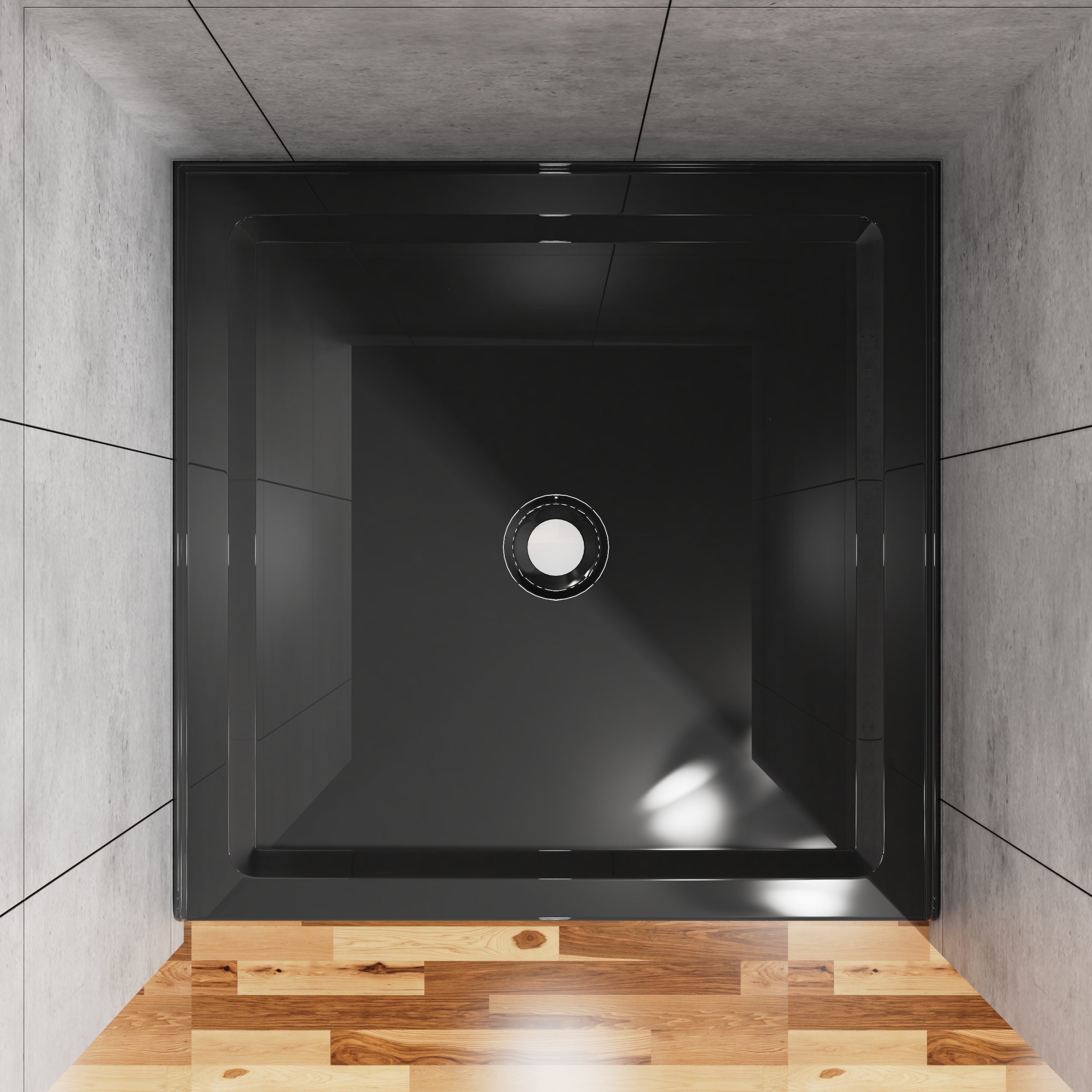 36" x 36" Black Acrylic Shower Base with Center Drain, Anti-Slip Single Threshold Design
