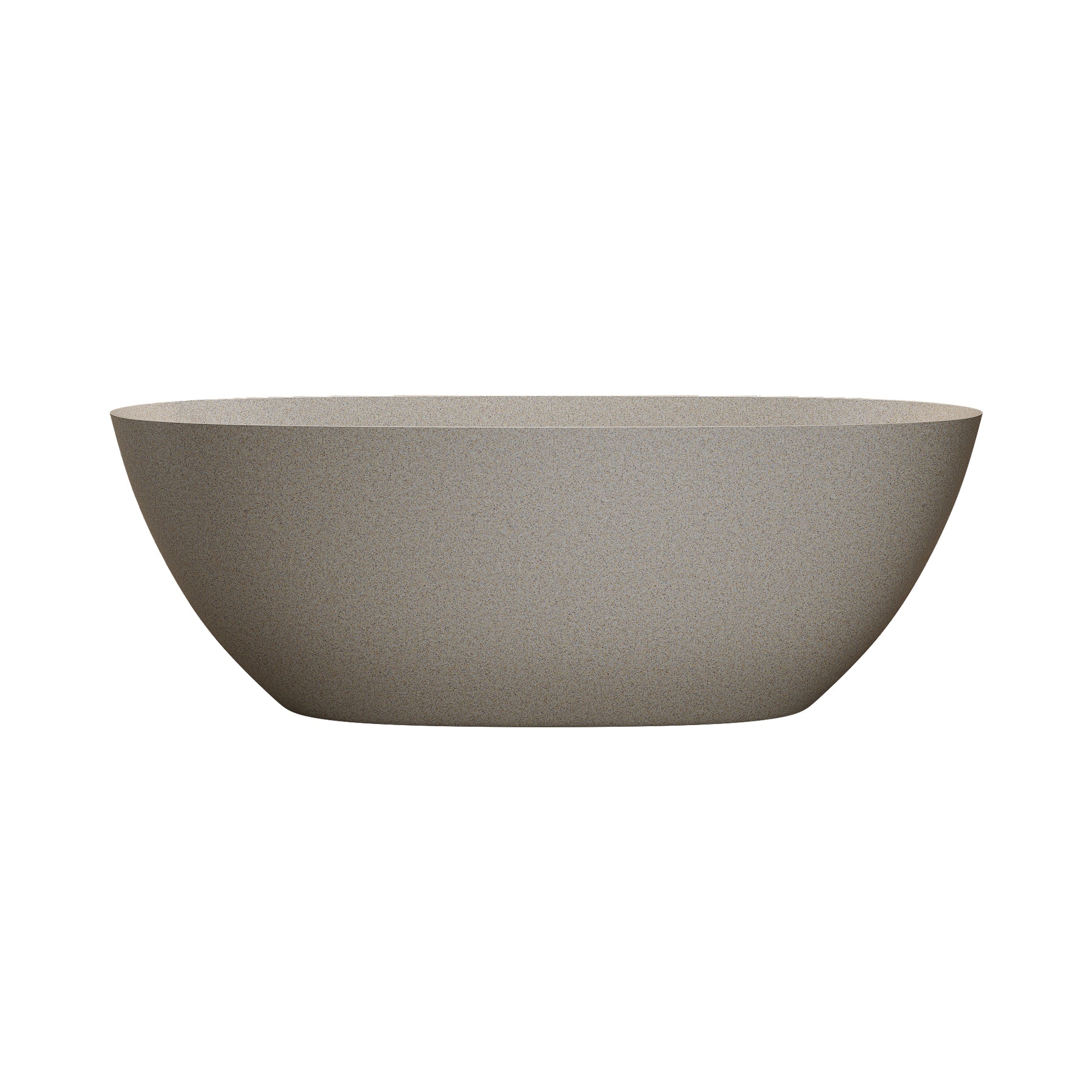 57"/61"/65"/69" Cream Grey Stone Resin Freestanding Soaking Bathtub with One-Side Overflow