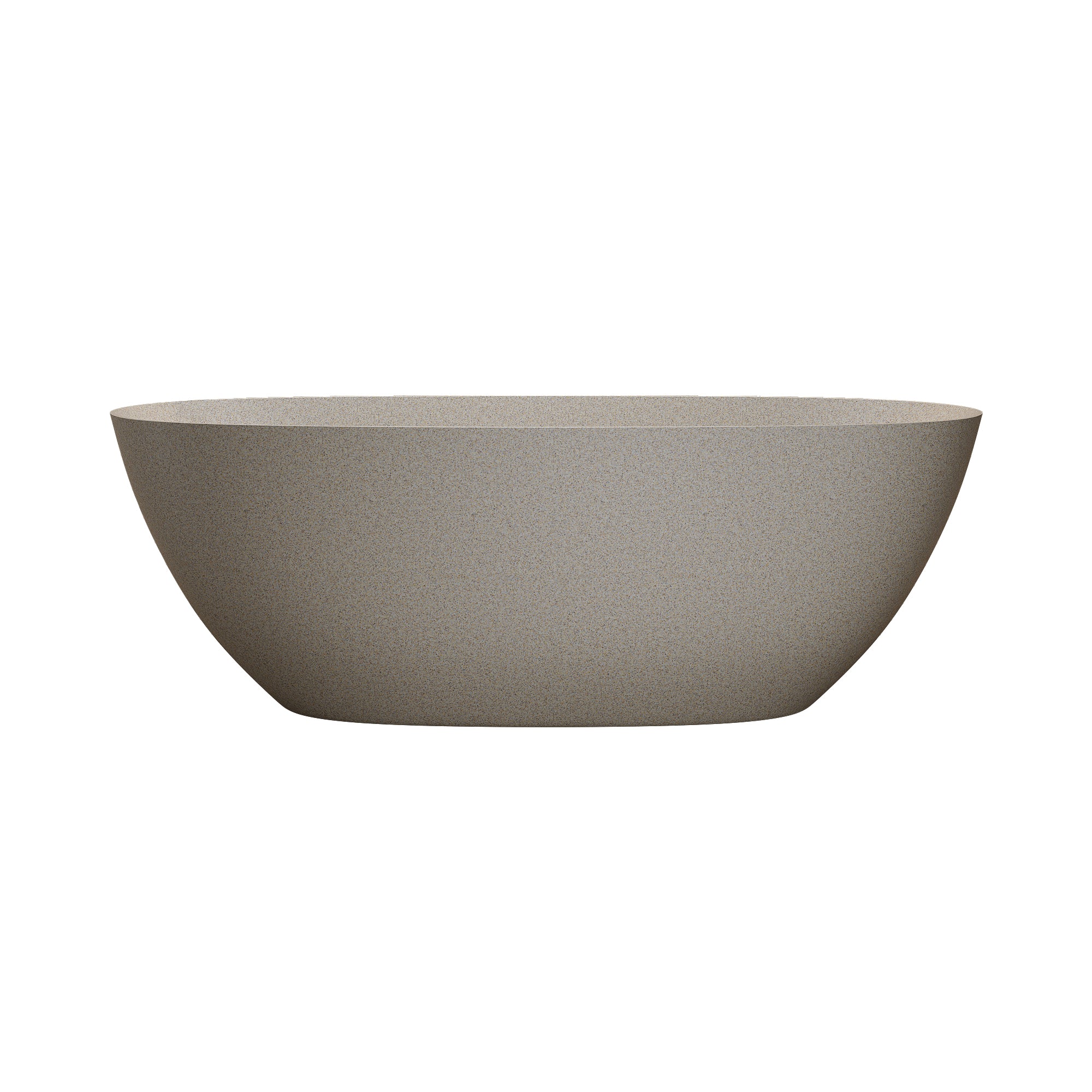 57"/61"/65"/69" Cream Grey Stone Resin Freestanding Soaking Bathtub with One-Side Overflow