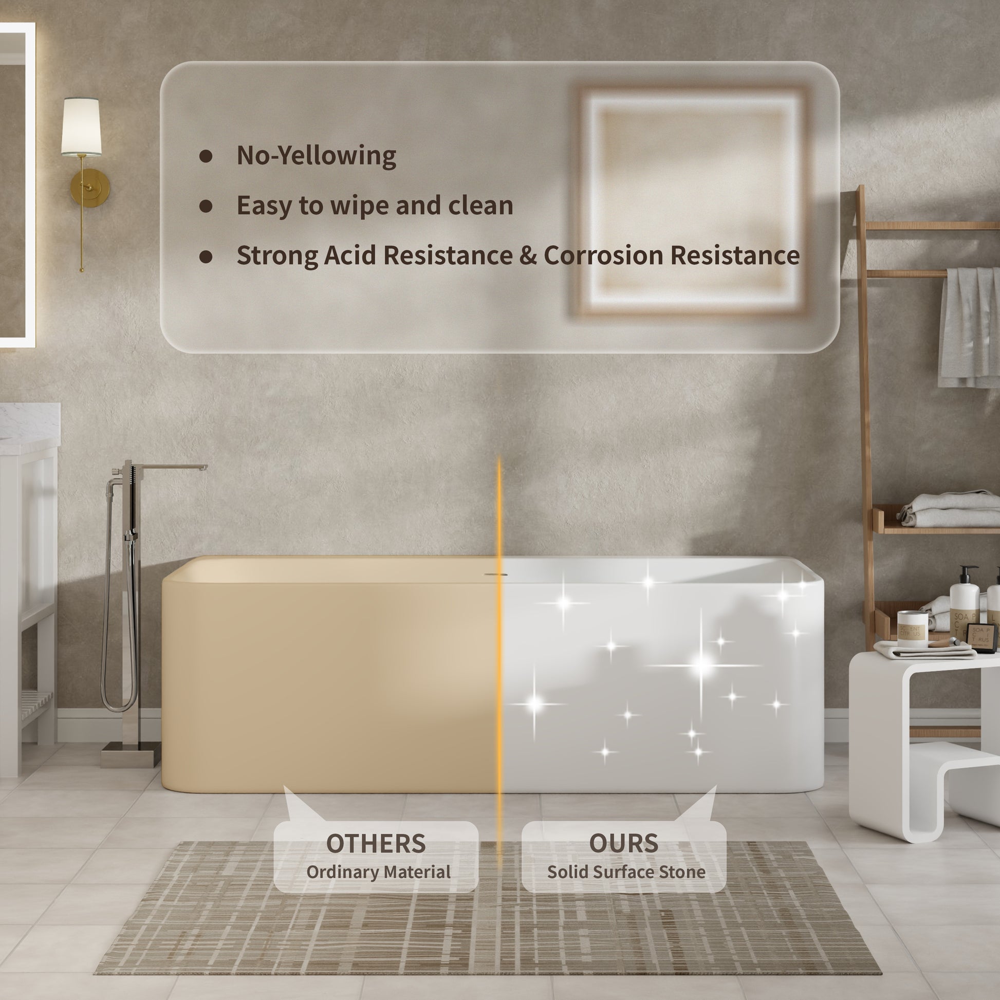 55"/59"/63"/67"/71" Rectangular Matte White Solid Surface Alcove Soaking Tub