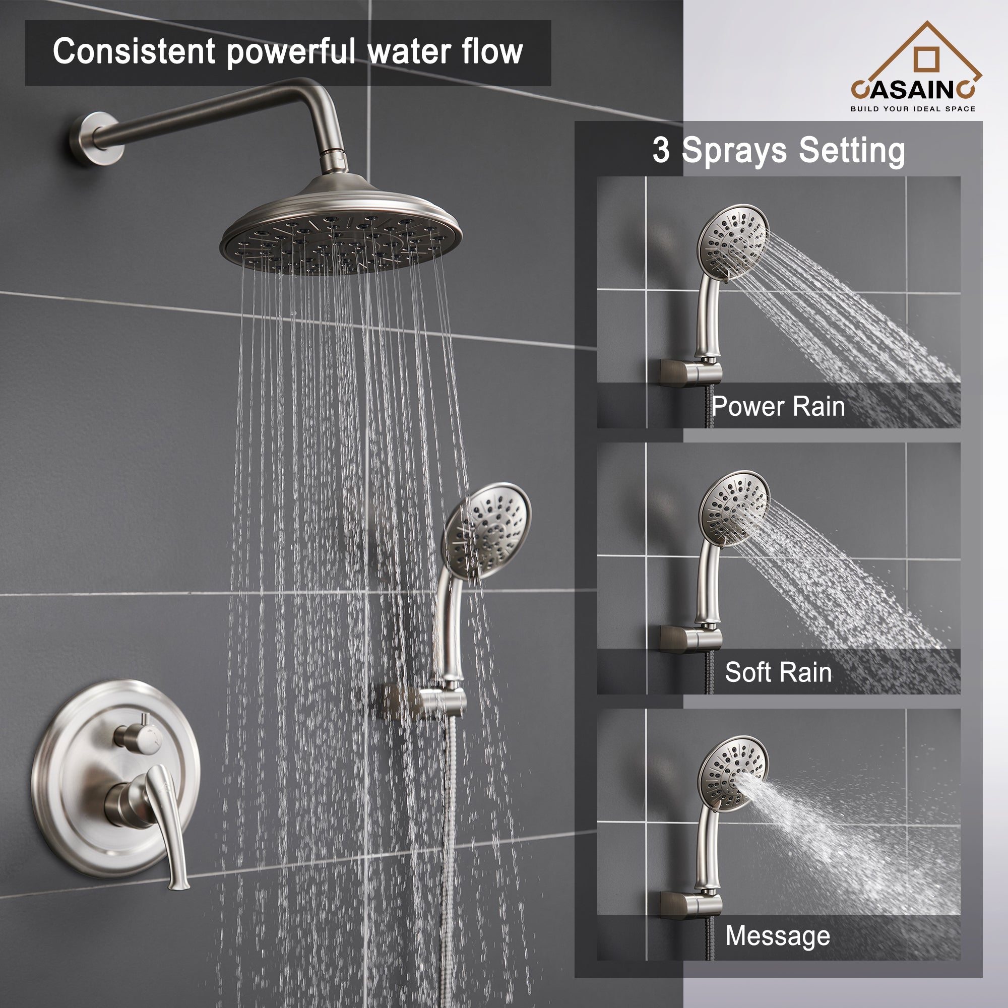 8.3 inch Wall-mounted Rain Shower System with Handheld & Tub Spout