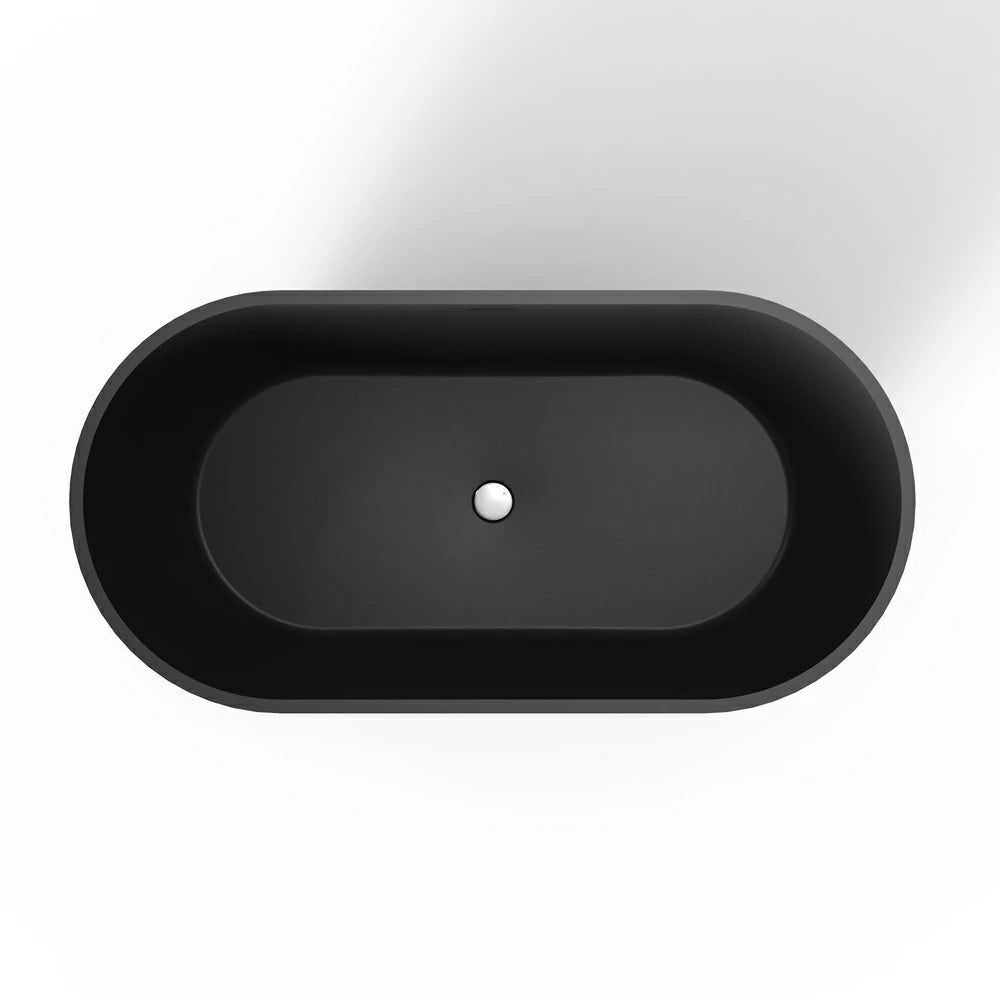 59" Small Oval Solid Surface Freestanding Bathtub in Grey / Black
