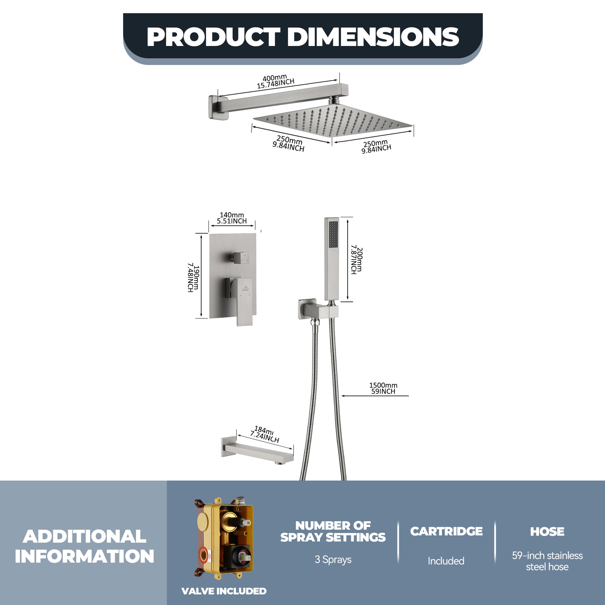 10" Wall Mounted Dual Shower Heads Shower System With Tub Spout 