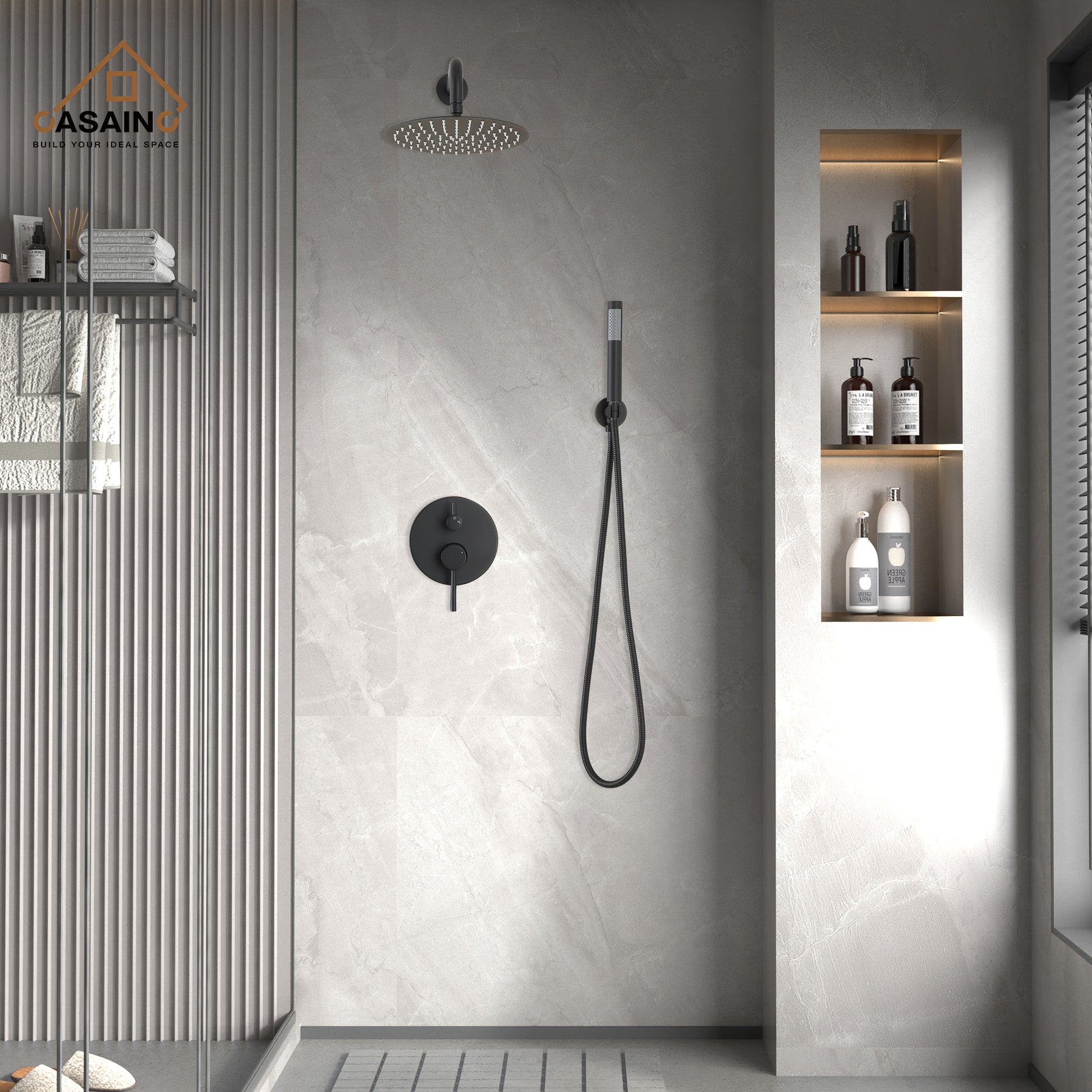 10" Matte Black Rain Shower System with Hand Shower