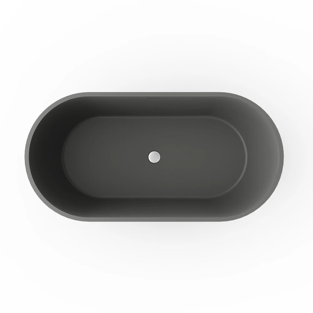 63" Oval Solid Surface Freestanding Bathtub in Matte White and Dark Grey