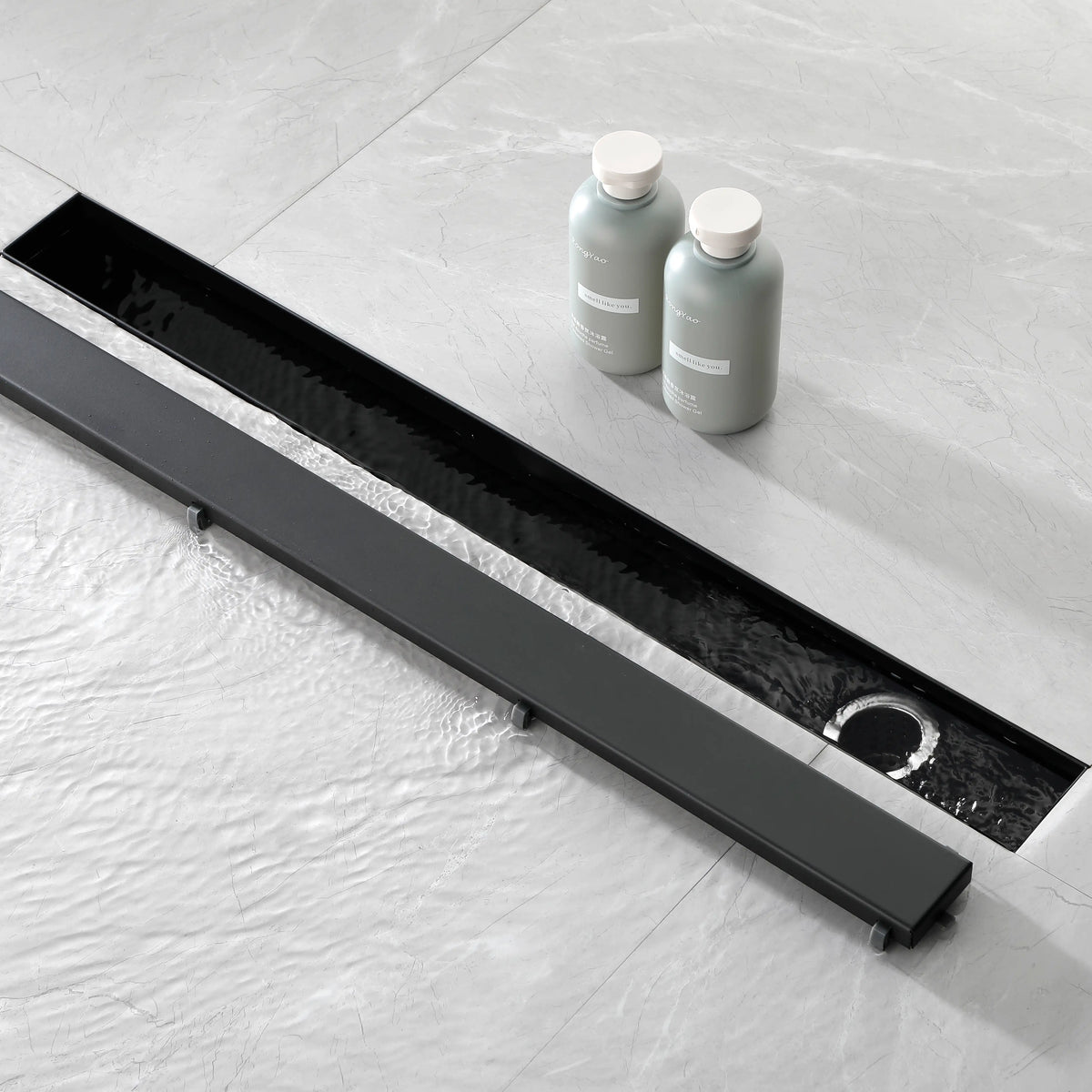 Offset Linear Shower Drain in 304 Stainless Steel with Reversible Flat and Tile Insert Cover