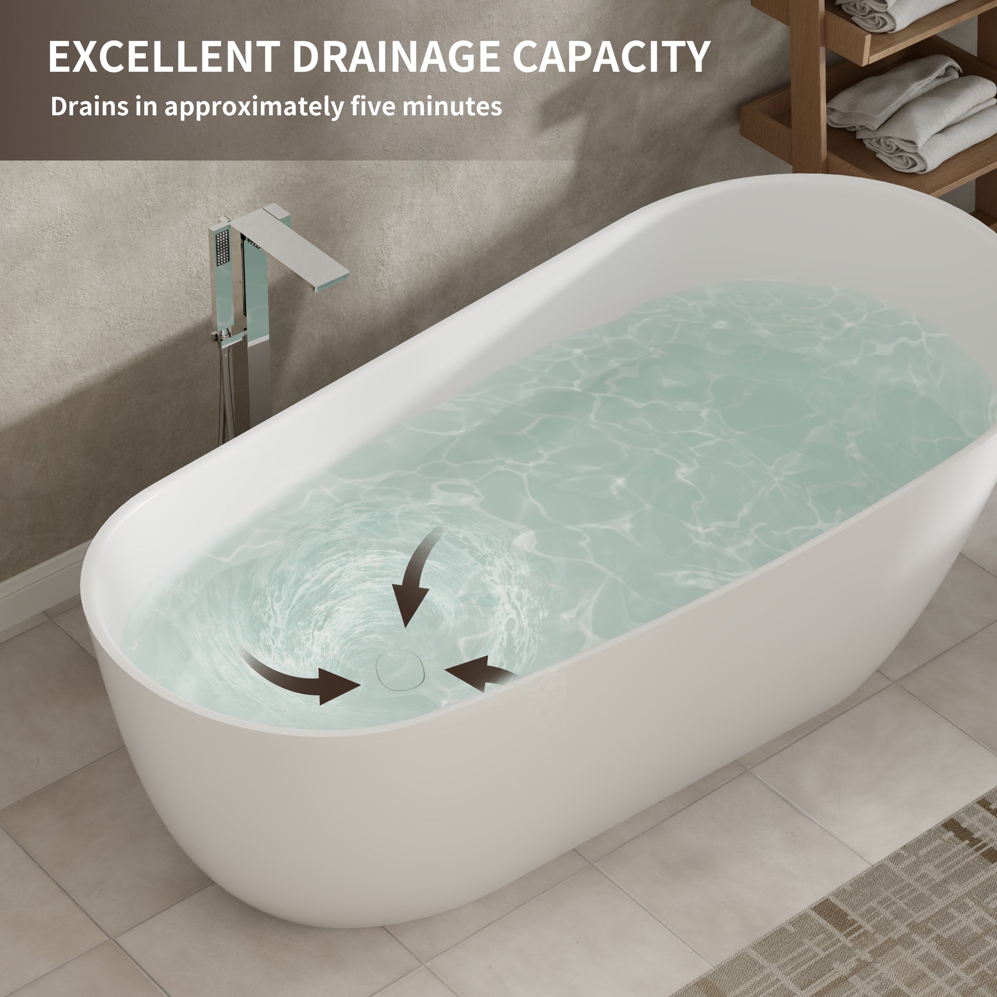 55"/63"/67"/71" Oval Freestanding Matte White Solid Surface Soaking Bathtub