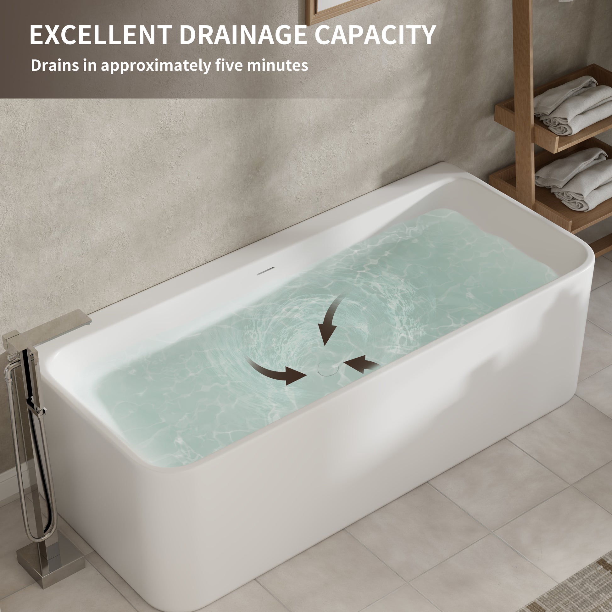 55"/59"/63"/67"/71" Rectangular Matte White Solid Surface Alcove Soaking Tub